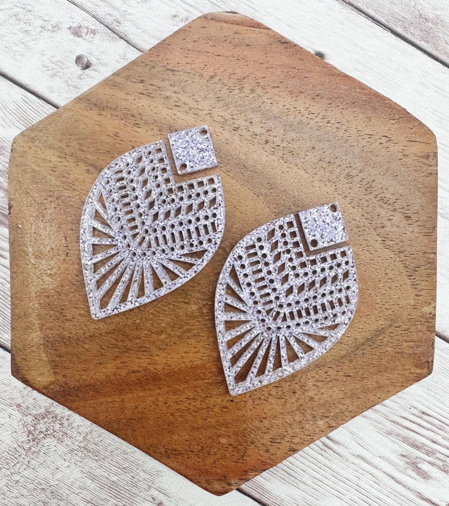 Intricate Light Purple Glitter Lace Teardrop and Connector Earring Blanks, DIY Jewelry Making