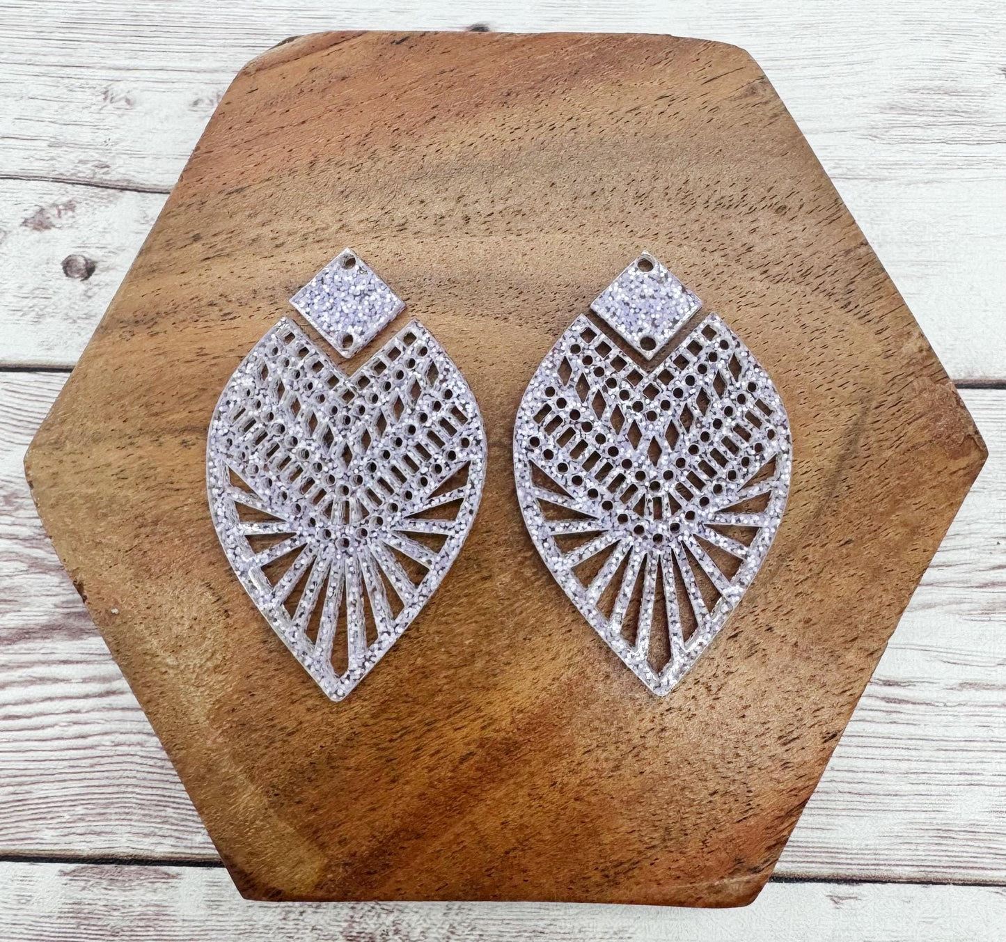 Intricate Light Purple Glitter Lace Teardrop and Connector Earring Blanks, DIY Jewelry Making