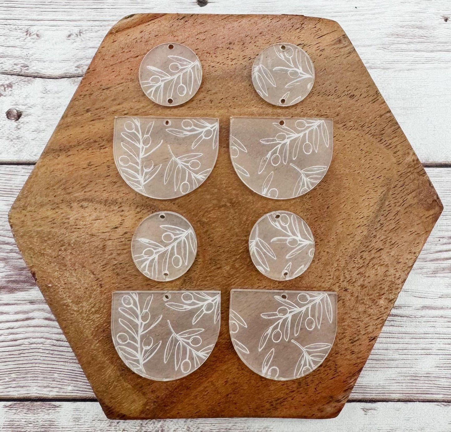 Engraved Olive Branch Frosted Acrylic Earring Set Earring Blanks, DIY Jewelry Making