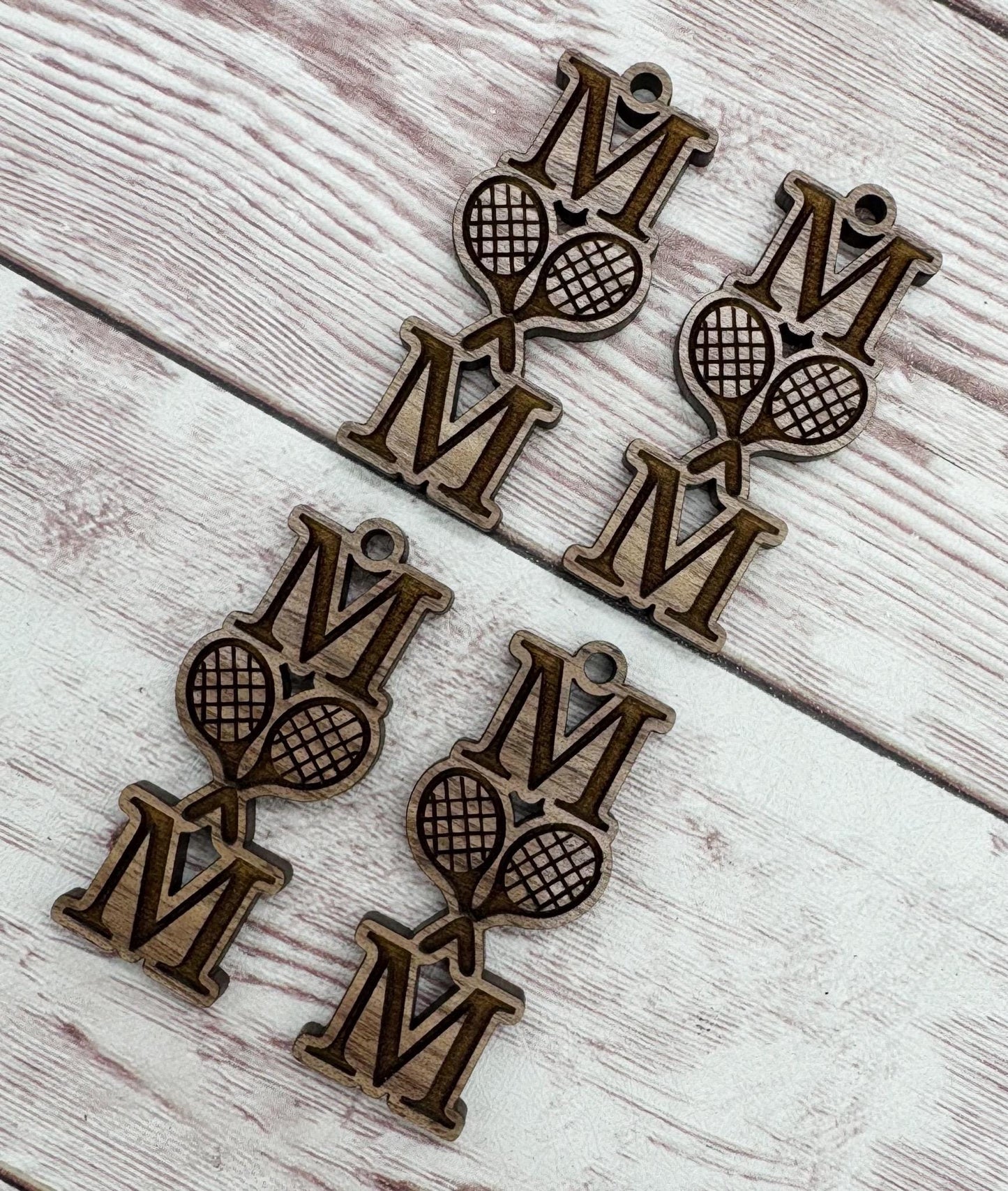Wood Engraved Tennis Mom Sports Earring Blanks, Finished Walnut Blank, DIY Jewelry Making