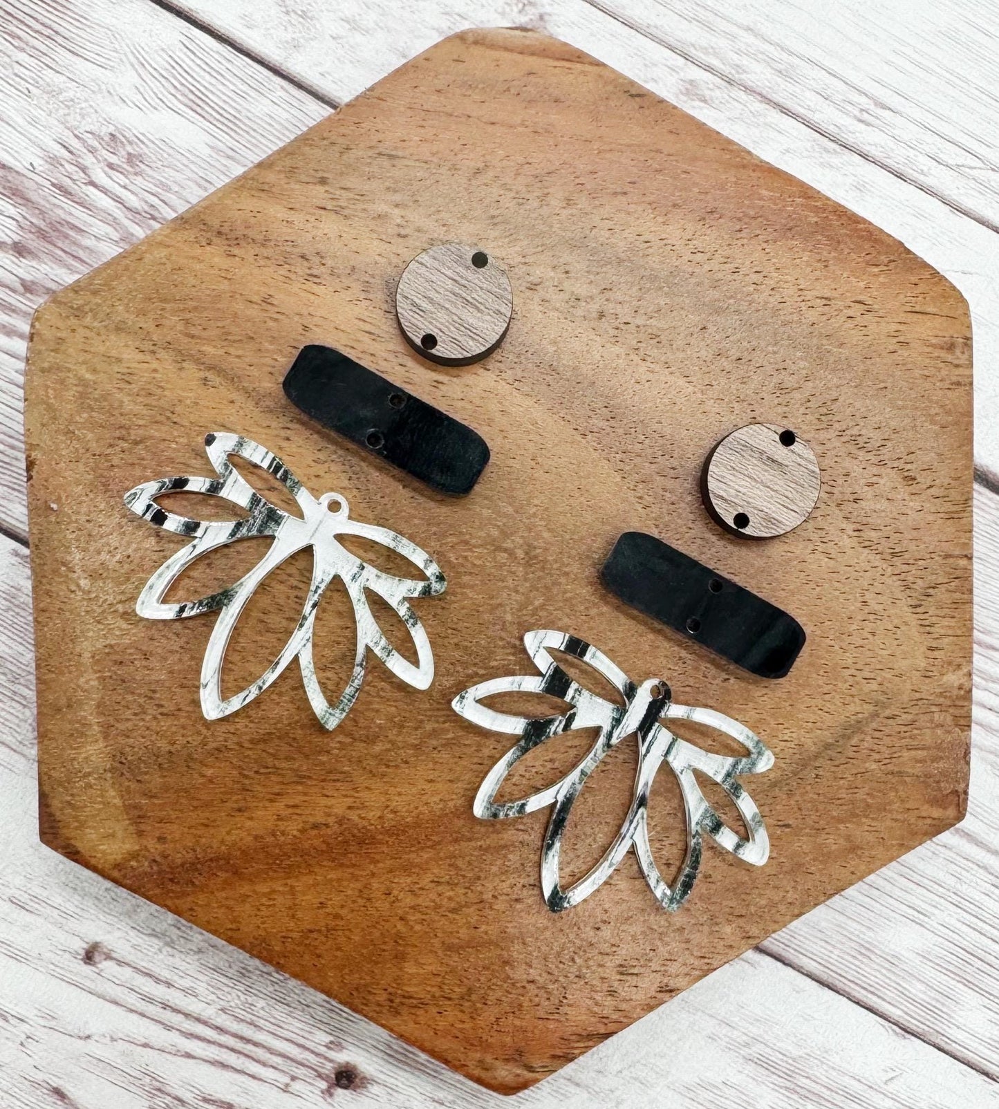 Black and White Print Intricate Flower Set Earring Blanks, DIY Jewelry Making