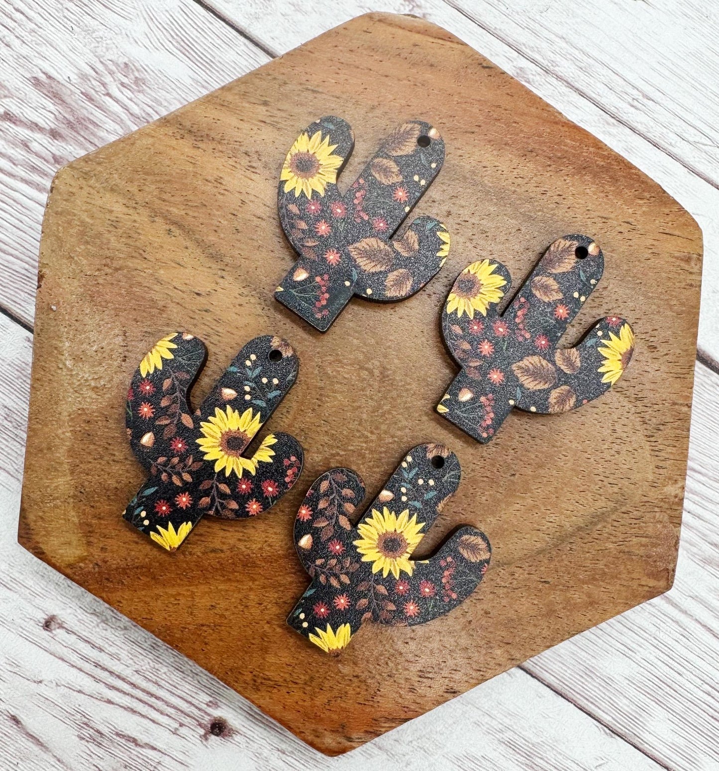 Patterned Sunflower Print Cactus Earring Blanks, DIY Jewelry Making