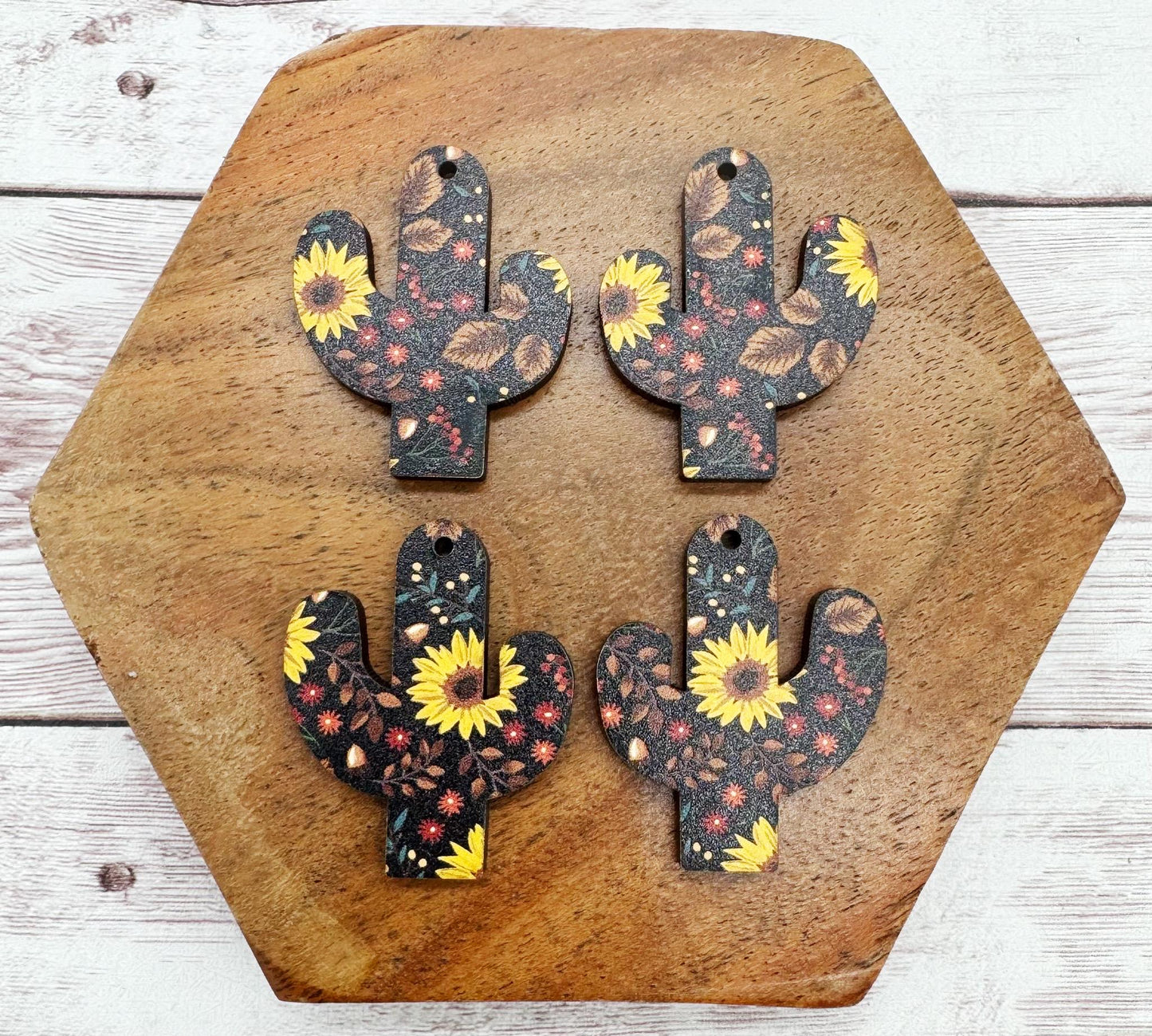 Patterned Sunflower Print Cactus Earring Blanks, DIY Jewelry Making