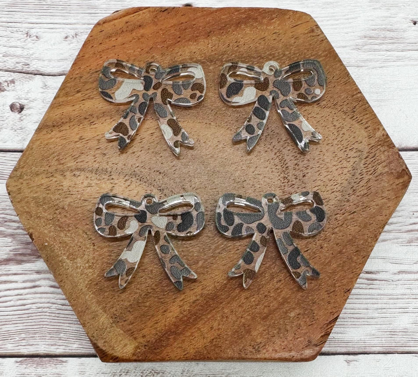 Set of 2 Neutral Leopard Print Acrylic Bow Earring Blanks DIY Jewelry Making