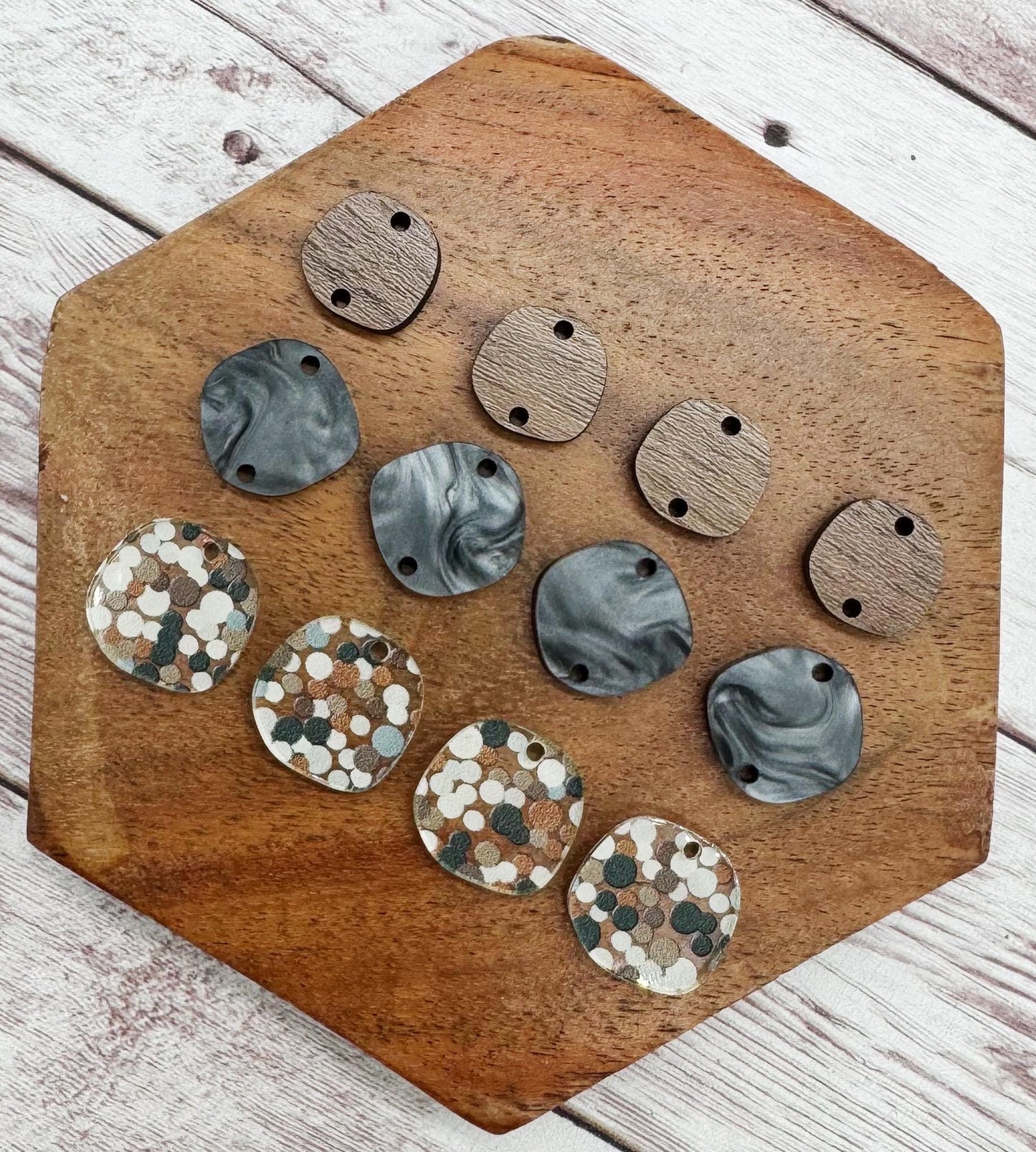 Patterned Neutral Dot Print Acrylic and Wood Trio Set, DIY Jewelry Making