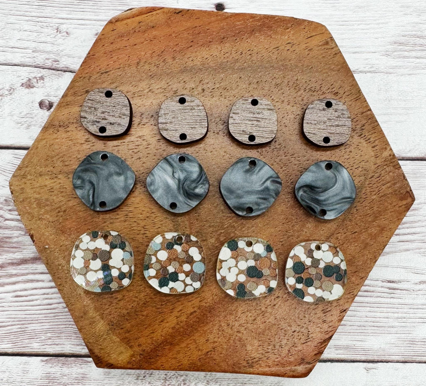 Patterned Neutral Dot Print Acrylic and Wood Trio Set, DIY Jewelry Making