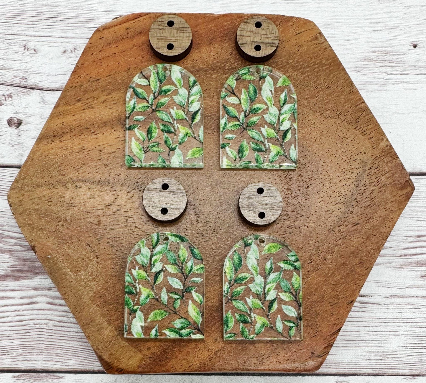 Patterned Leaves Vine Acrylic and Walnut Connector Set Earring Blanks, DIY Jewelry Making