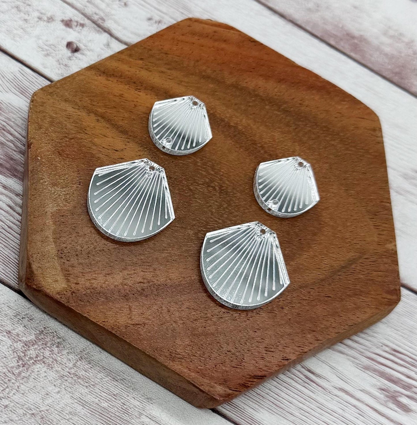 Engraved Double Shell Mirrored Silver Acrylic Set Earring Blanks, DIY Jewelry Making