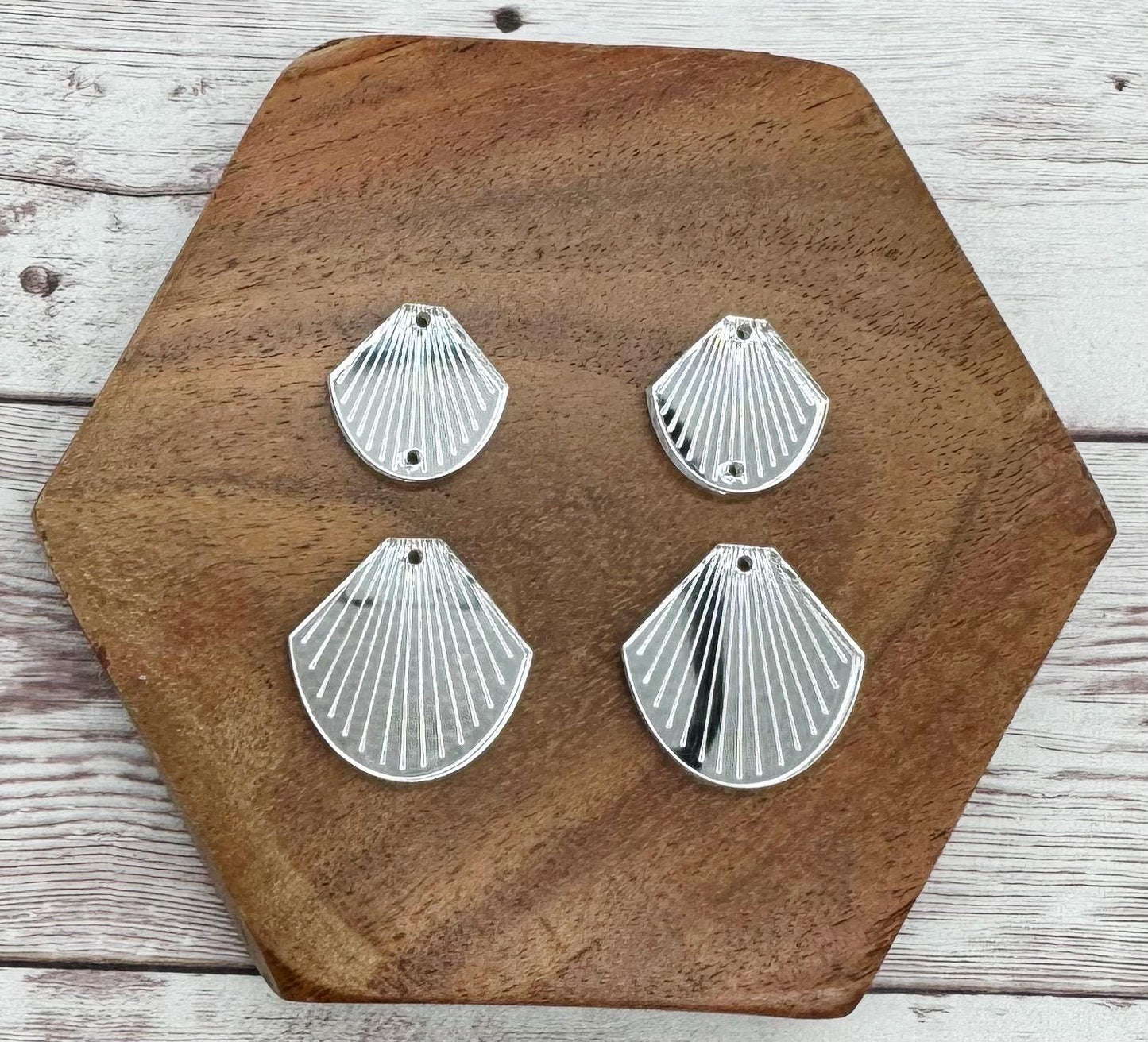 Engraved Double Shell Mirrored Silver Acrylic Set Earring Blanks, DIY Jewelry Making