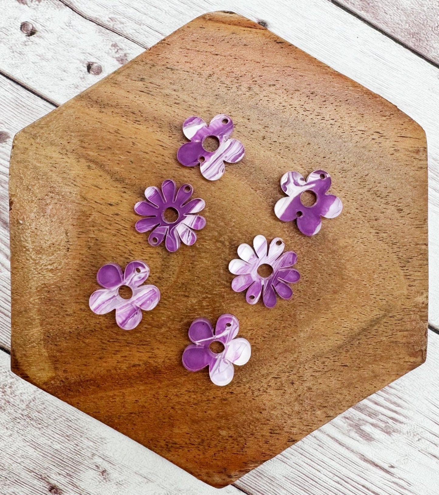 Purple White Swirl Acrylic Funky Flower Trio Acrylic Earring Blanks, DIY Jewelry Making