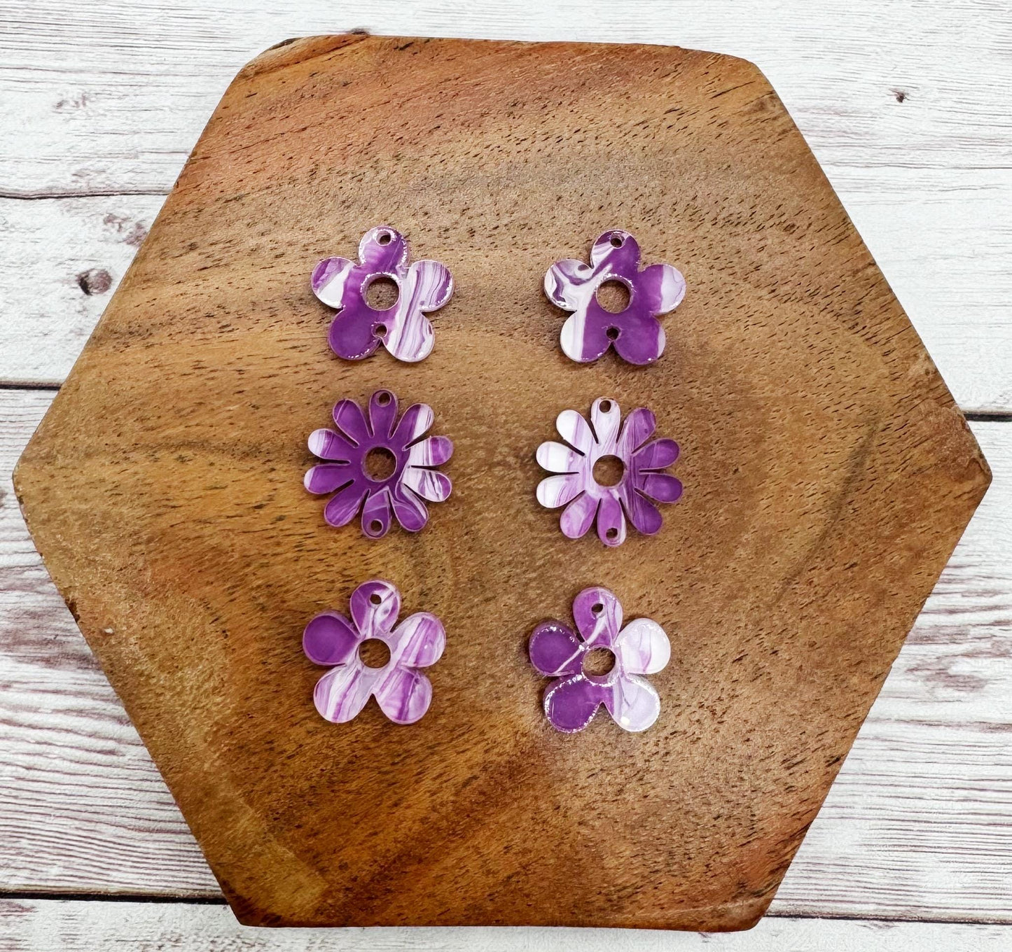 Purple White Swirl Acrylic Funky Flower Trio Acrylic Earring Blanks, DIY Jewelry Making
