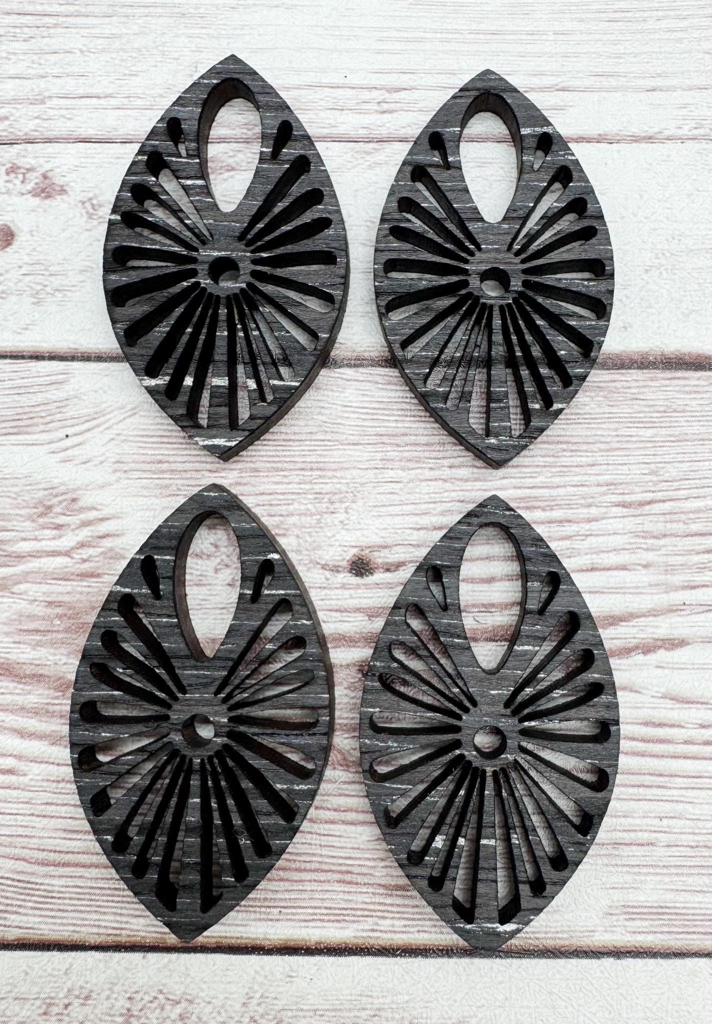 Black and Grey Wood Intricate Earring Blanks, DIY Jewelry Making