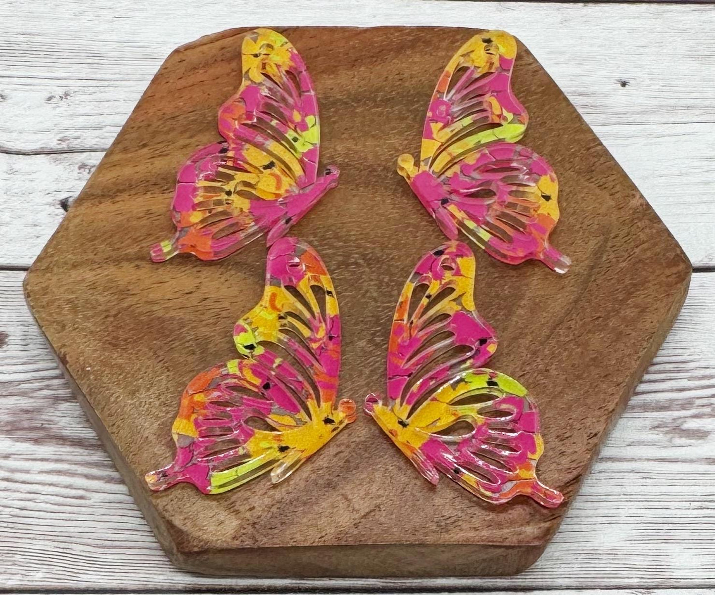 Bright Floral Print Butterfly Wings Acrylic Earring Blanks, DIY Jewelry Making