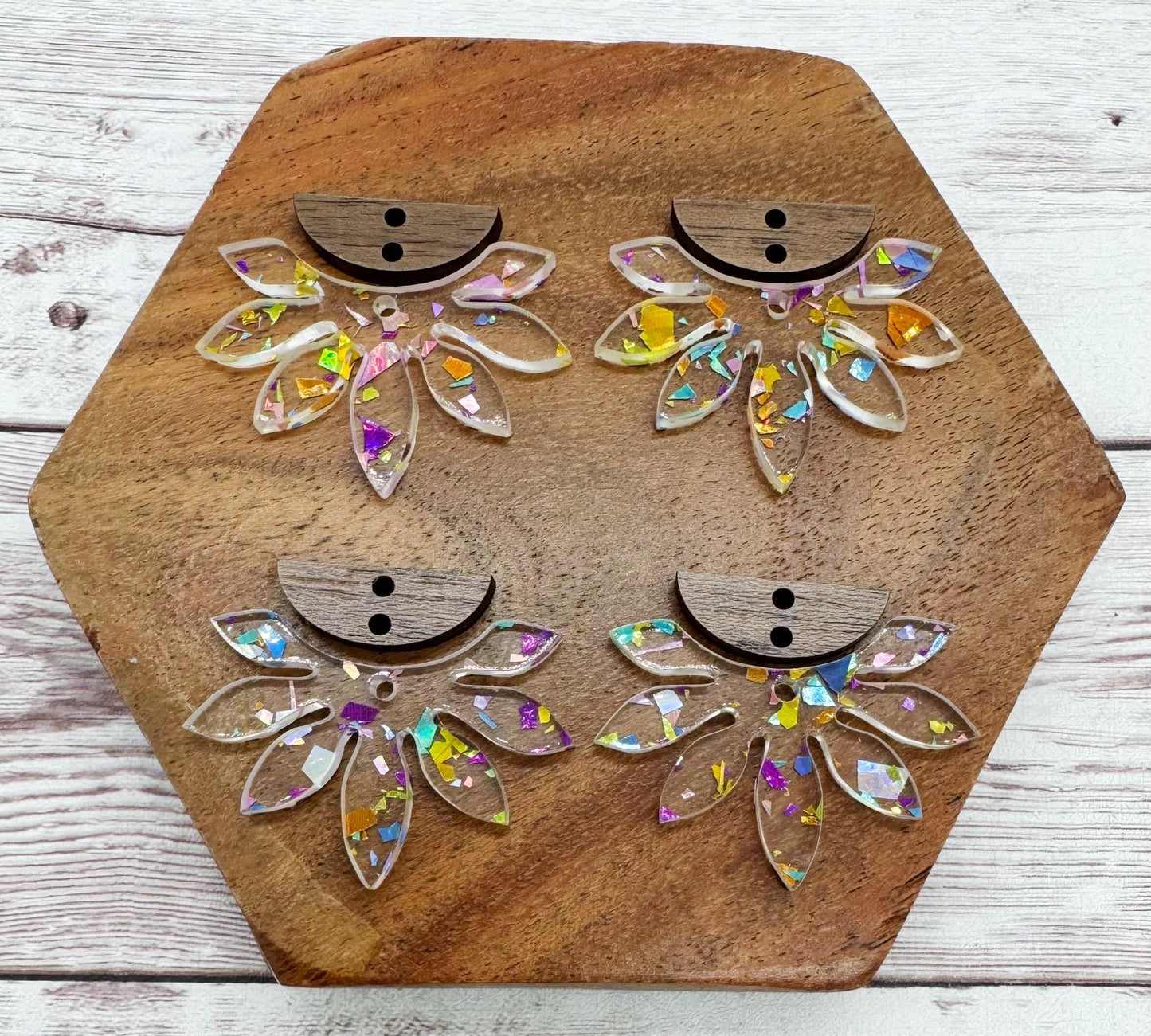 Colorful Glitter Flake and Walnut Flower Dangle Set Earring Blanks, DIY Jewelry Making