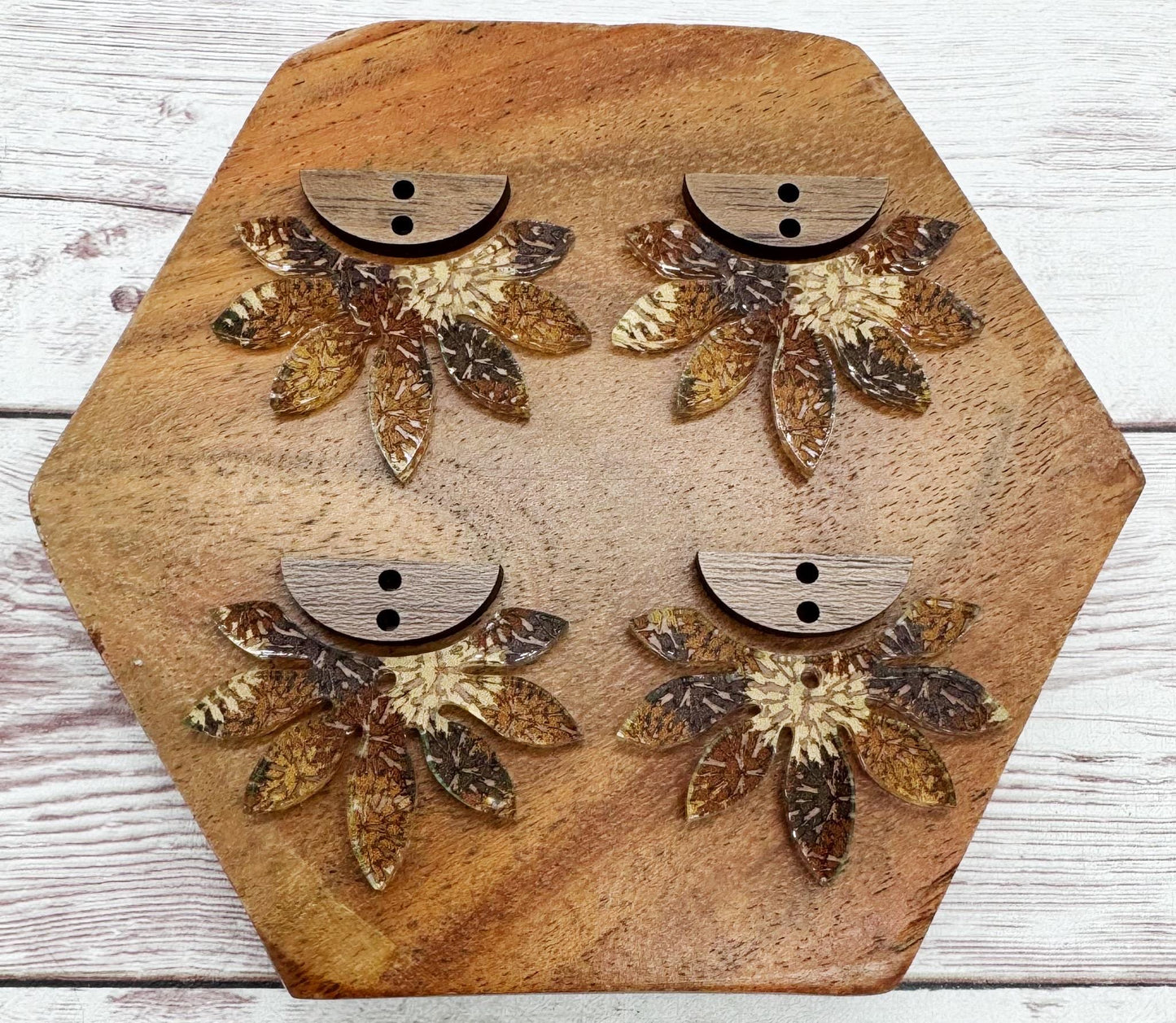 Brown Pom Print Acrylic and Connector Flower Dangle Set Earring Blanks, DIY Jewelry Making