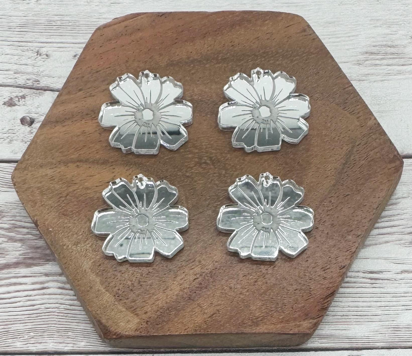 Engraved Silver Flower Mirrored Acrylic Earring Blanks, DIY Jewelry Making
