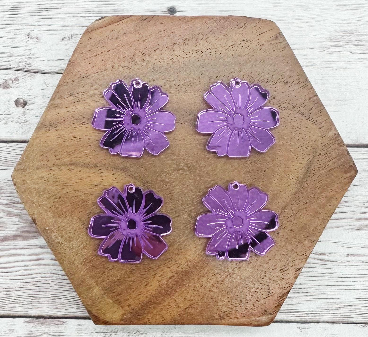 Engraved Purple Flower Mirrored Acrylic Earring Blanks, DIY Jewelry Making