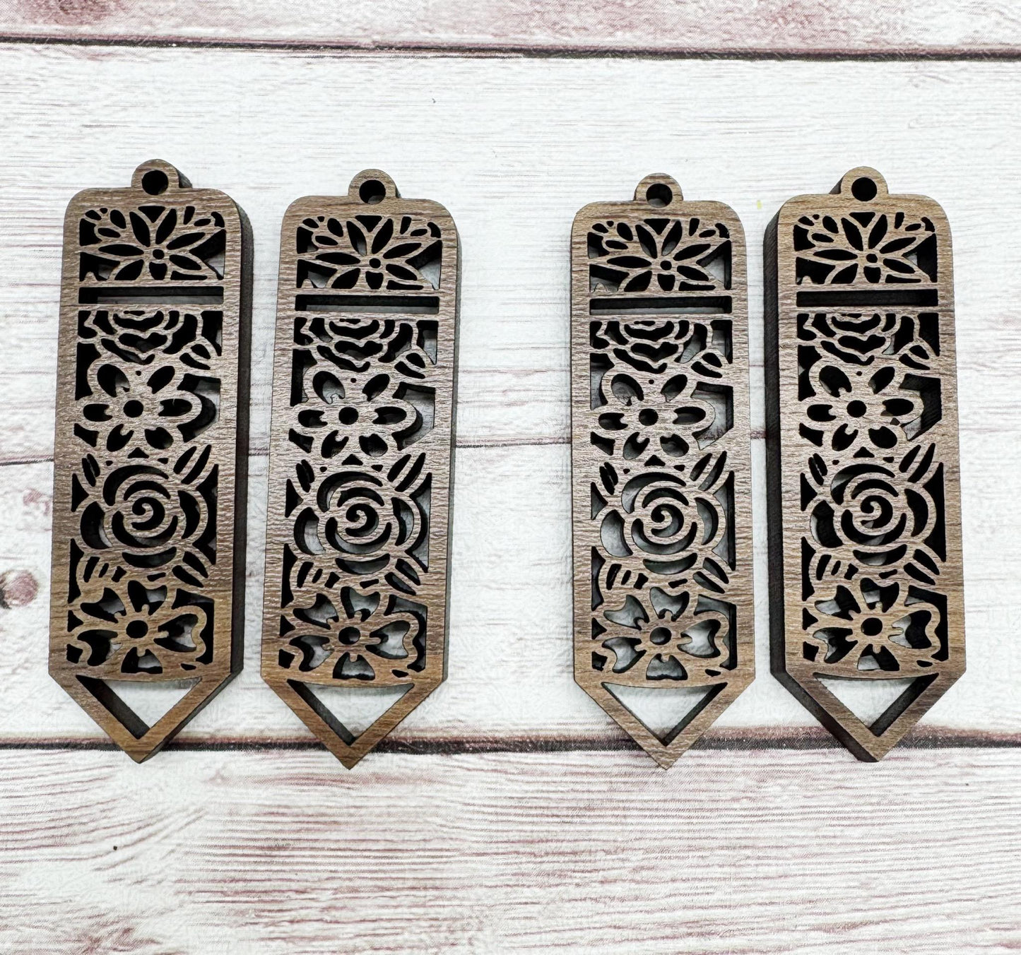 Walnut Floral Pencil Wood School Teacher Earring Blanks, DIY Jewelry Making
