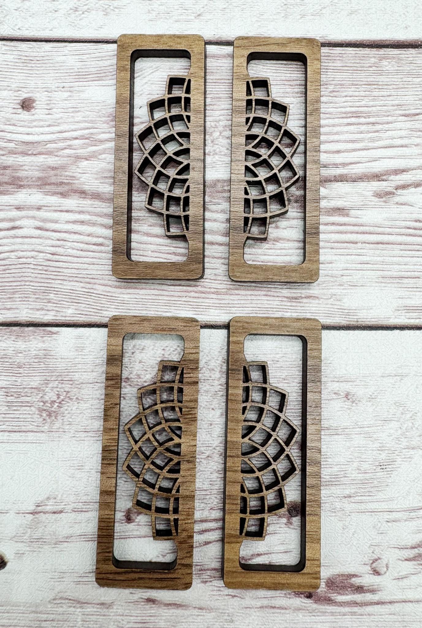Wood Rectangle Bar Flower Cutout Earring Blanks, Finished Walnut Blank, DIY Jewelry Making