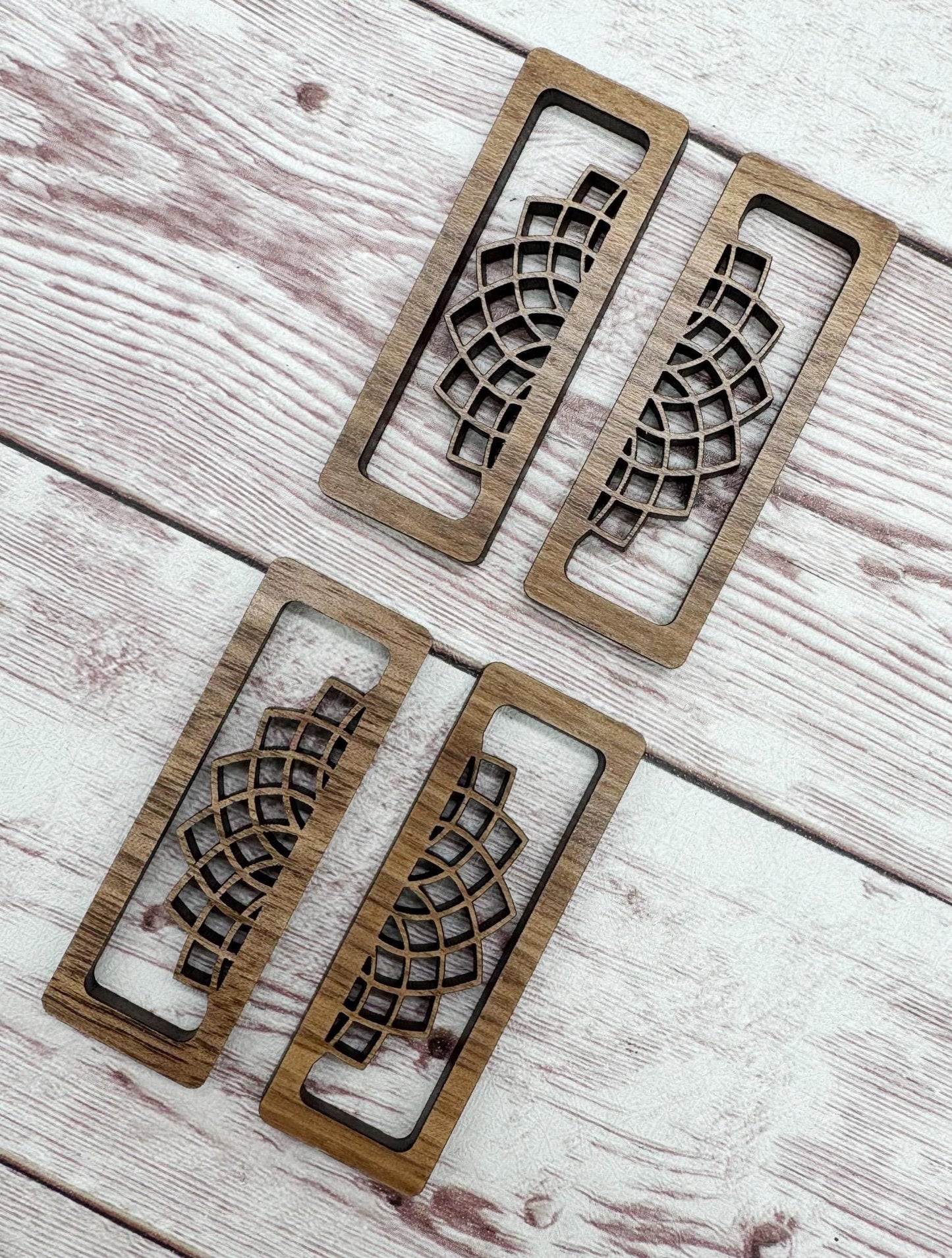 Wood Rectangle Bar Flower Cutout Earring Blanks, Finished Walnut Blank, DIY Jewelry Making