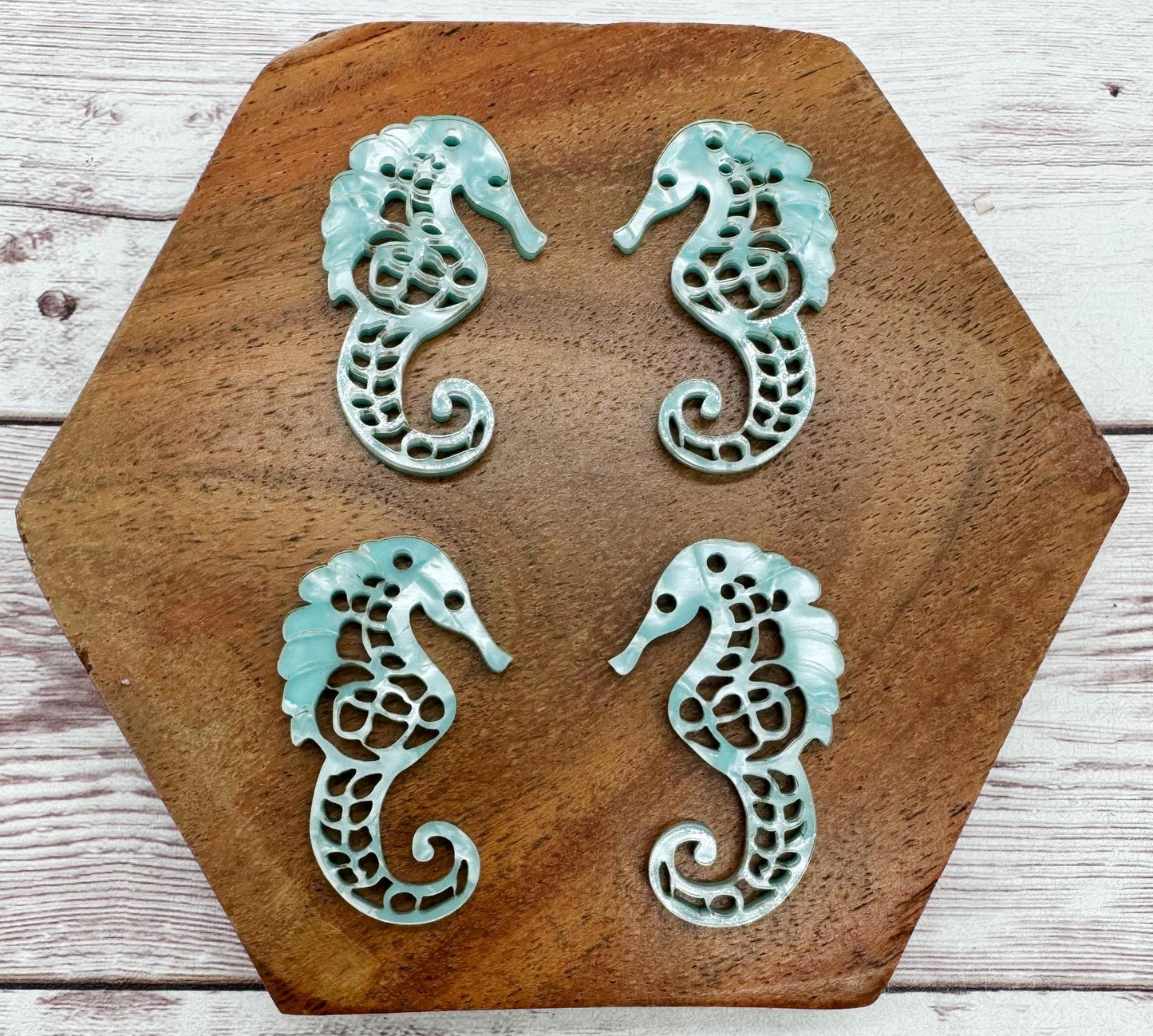 Blue Marbled Seahorse Ocean Summer Earring Blanks, DIY Jewelry Making