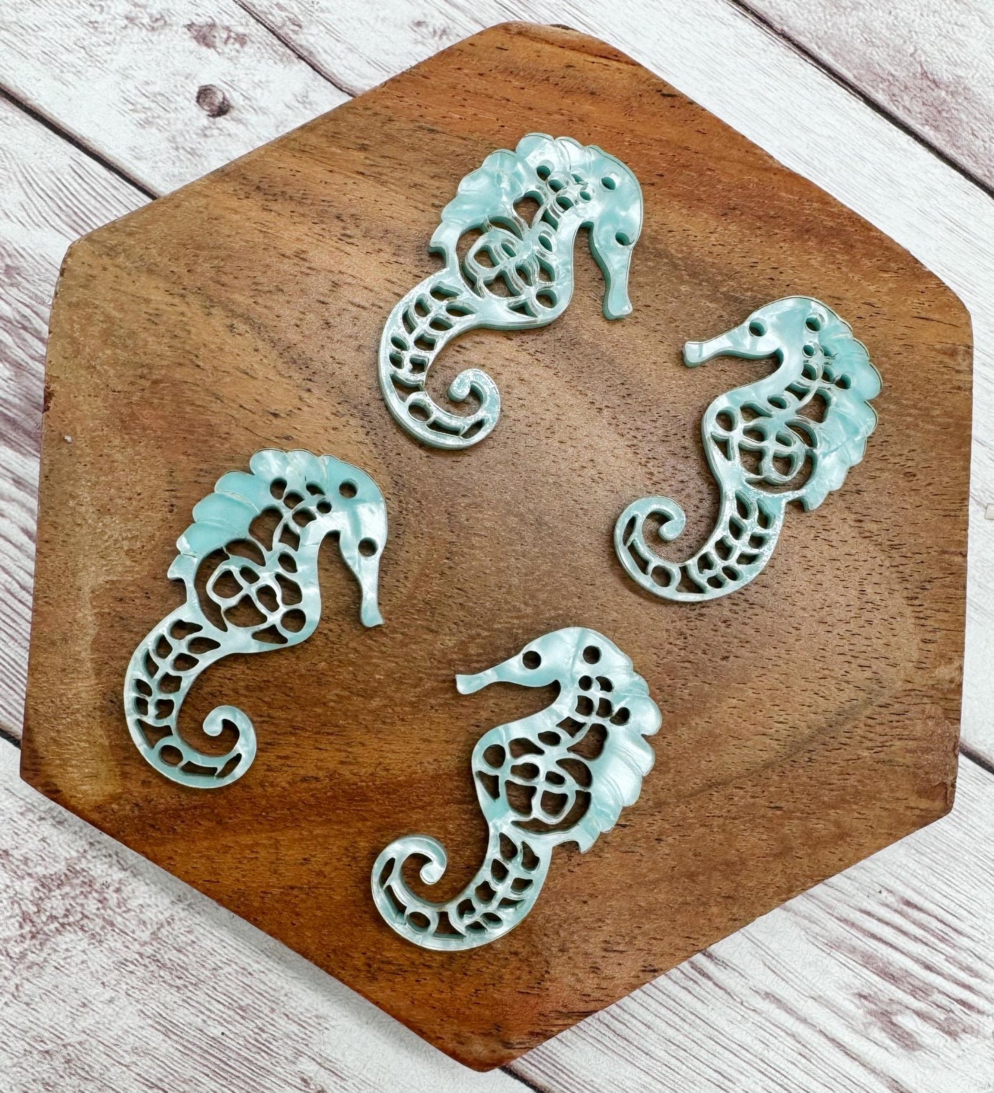 Blue Marbled Seahorse Ocean Summer Earring Blanks, DIY Jewelry Making