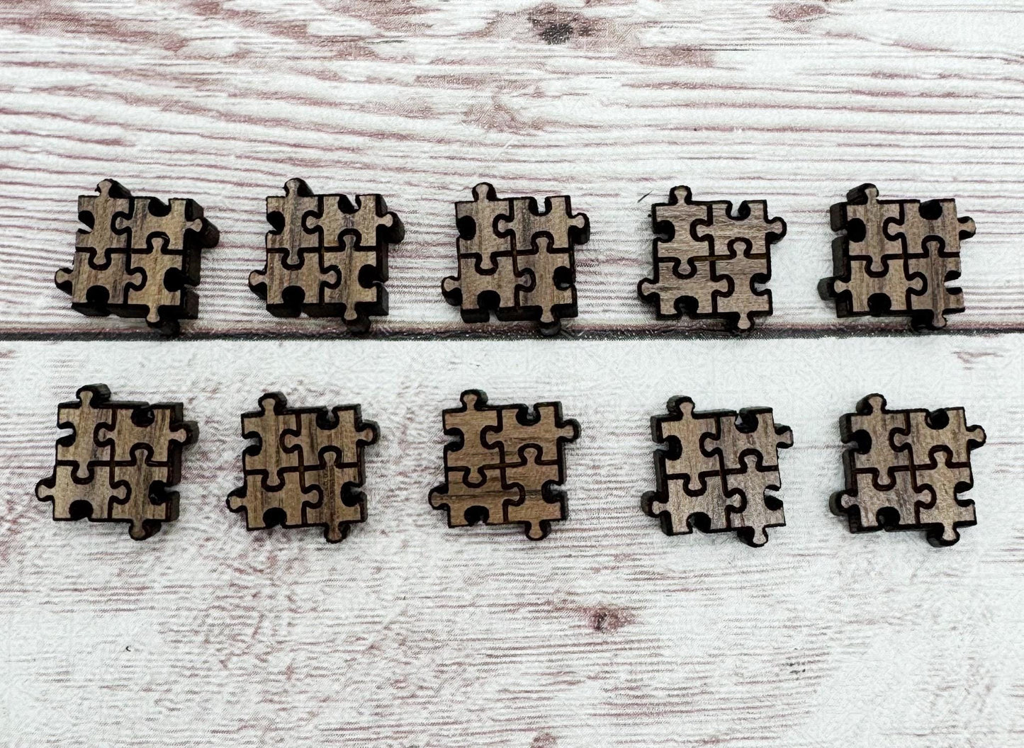 Autism Puzzle Piece Engraved Walnut Stud Earring Blanks Set of 5 Pair DIY Jewelry Making