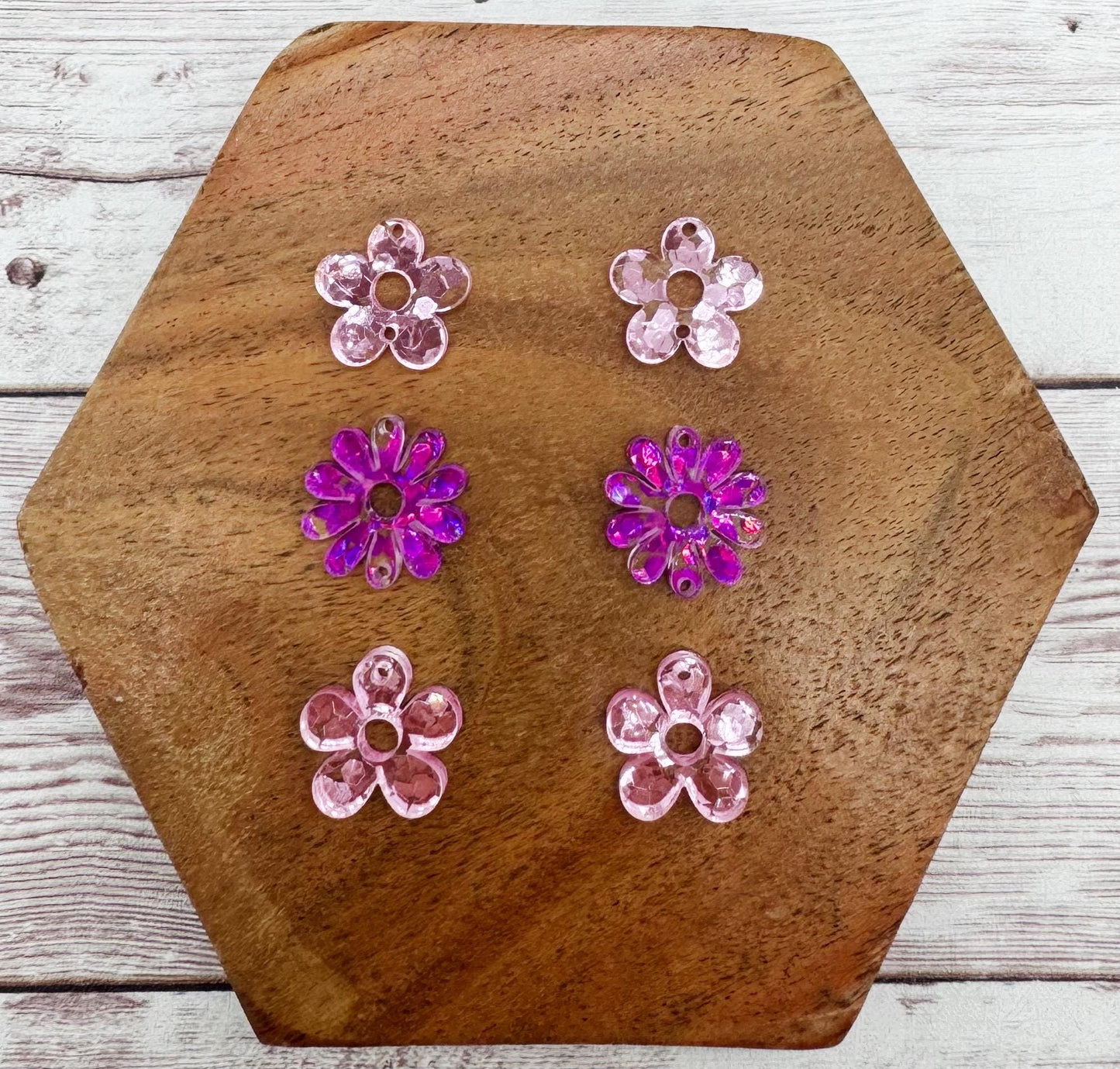 Pink and Purple Chunky Glitter Funky Flower Trio Acrylic Earring Blanks, DIY Jewelry Making