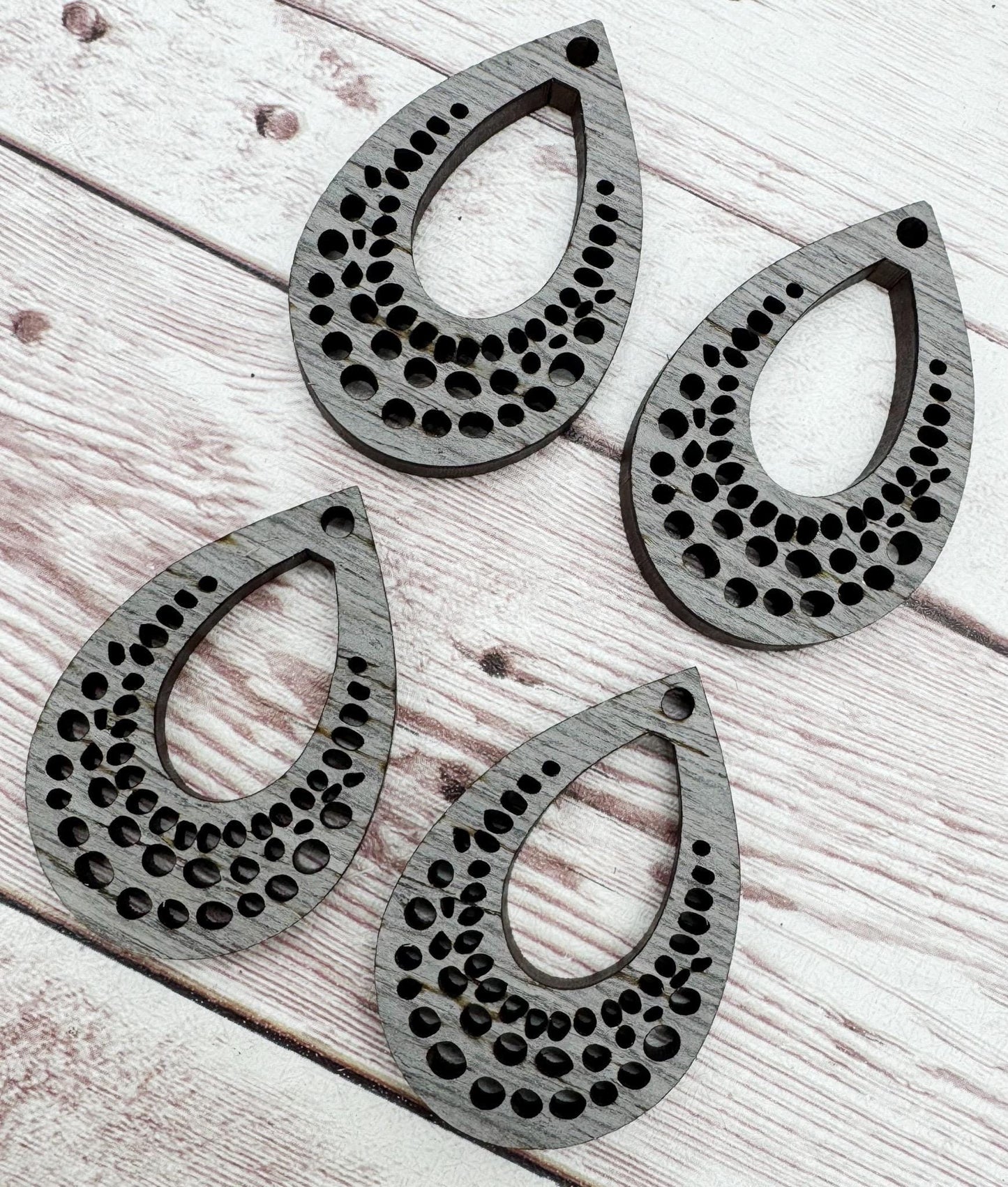 Grey Wood Teardop Open Dot Earring Blanks, DIY Jewelry Making
