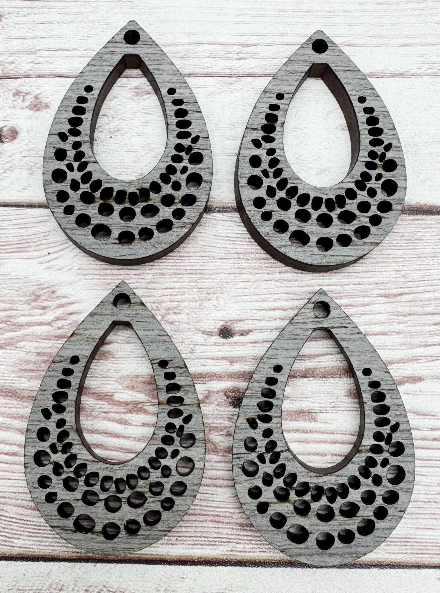Grey Wood Teardop Open Dot Earring Blanks, DIY Jewelry Making