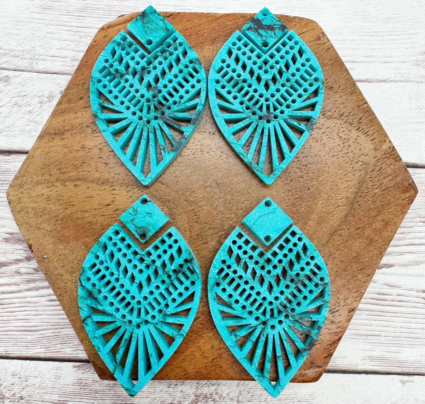 Intricate Turquoise Lace Acrylic Teardrop and Connector Earring Blanks, DIY Jewelry Making
