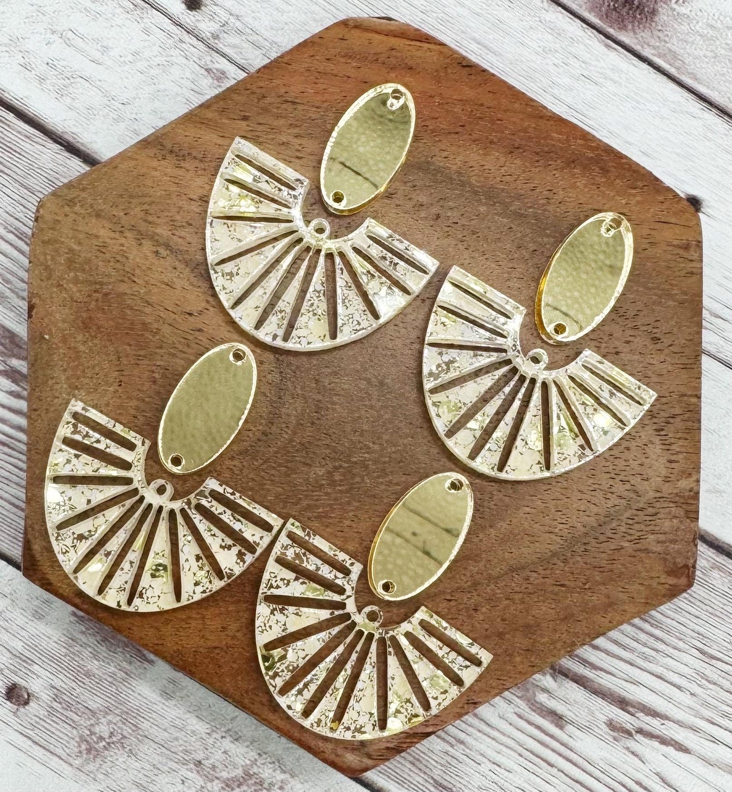 Peach and Gold Glitter Sunray and Gold Mirror Connector Set Acrylic Earring Blanks, DIY Jewelry Making