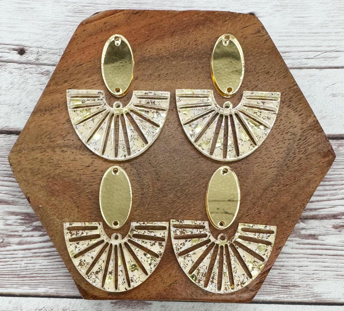 Peach and Gold Glitter Sunray and Gold Mirror Connector Set Acrylic Earring Blanks, DIY Jewelry Making