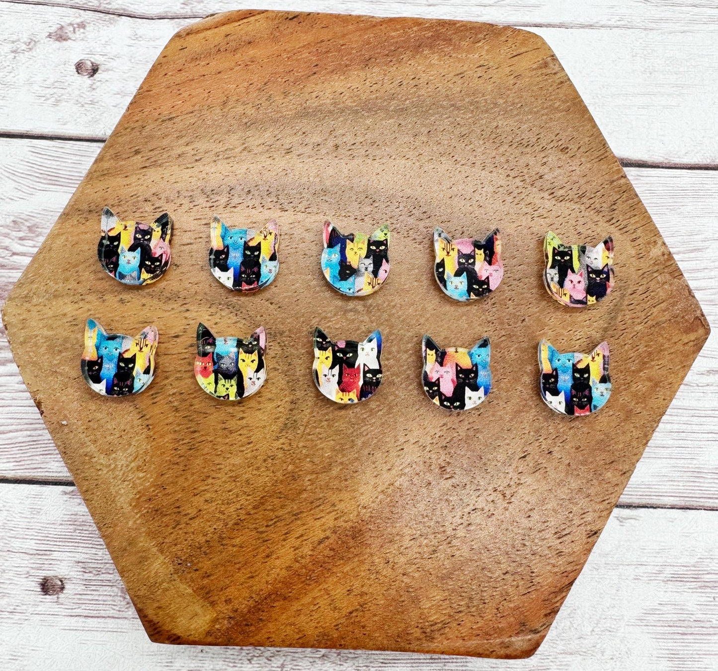Mini Cat Print Cat Head Animal Stud Earring Blanks Set of 5 Pair DIY Jewelry Making