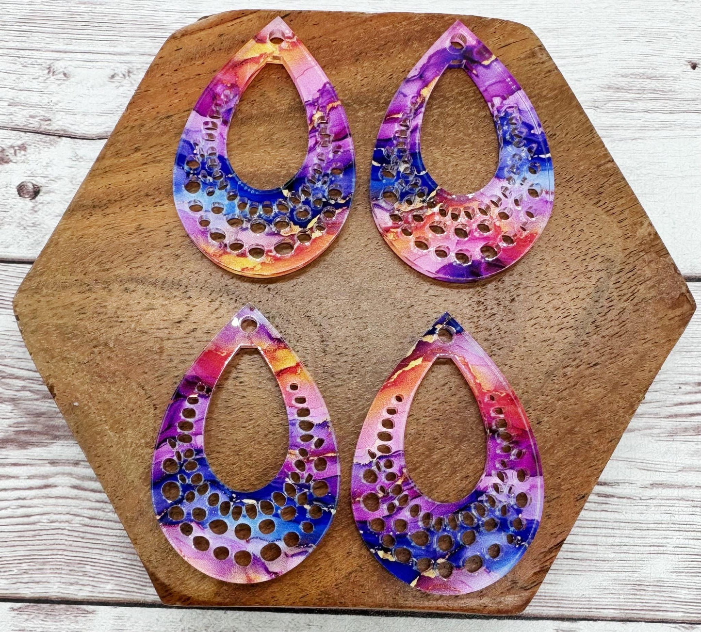 Ink Flow Print Acrylic Open Dot Teardrop Earring Blanks, DIY Jewelry Making