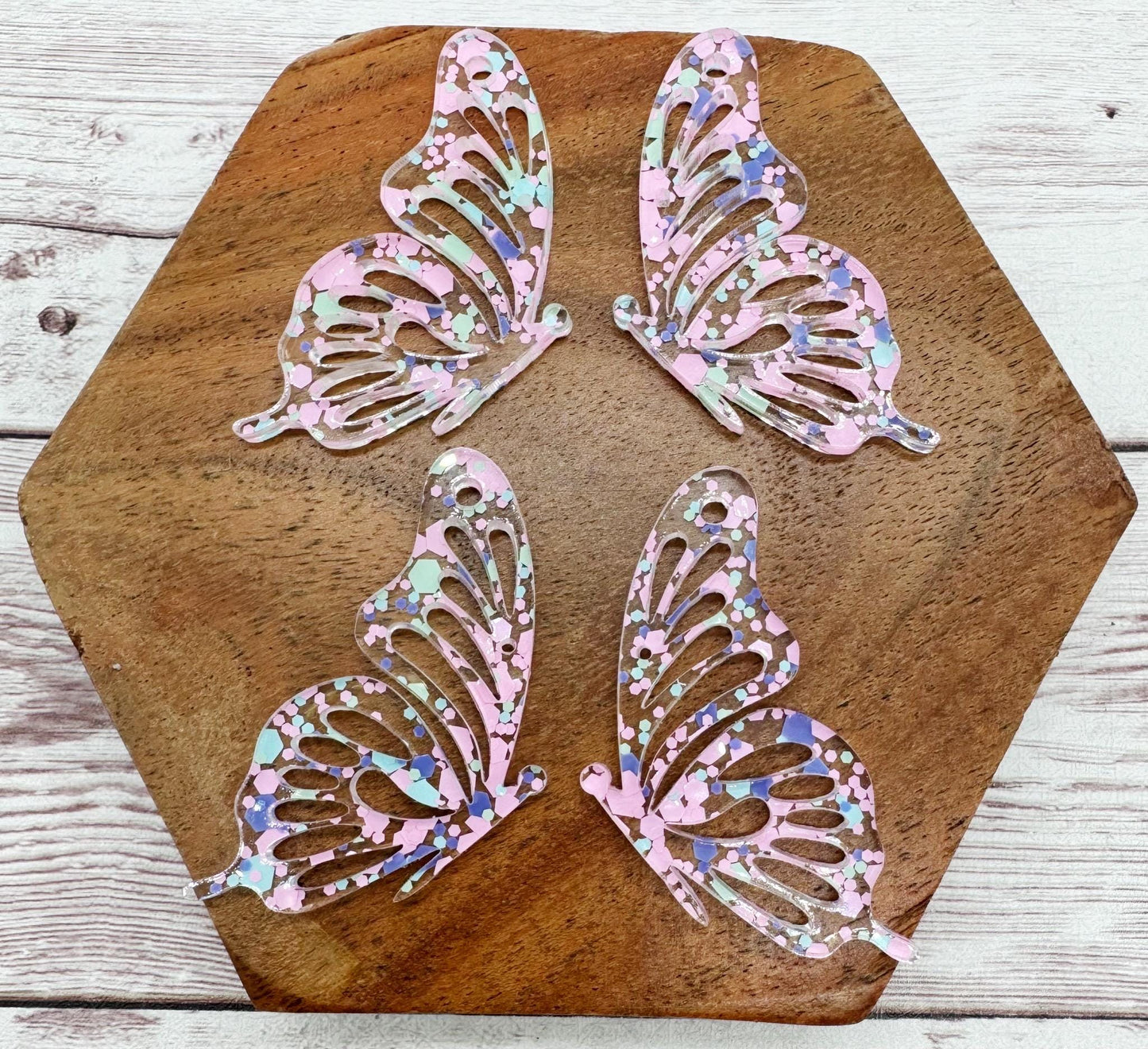 Pink Purple Green Glitter Butterfly Wings Acrylic Earring Blanks, DIY Jewelry Making