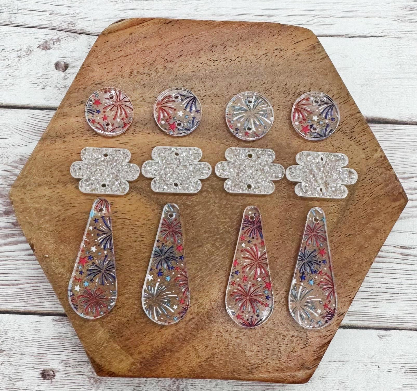 Fireworks and Glitter Teardrop Trio 4th of July Acrylic Set Earring Blanks, DIY Jewelry Making