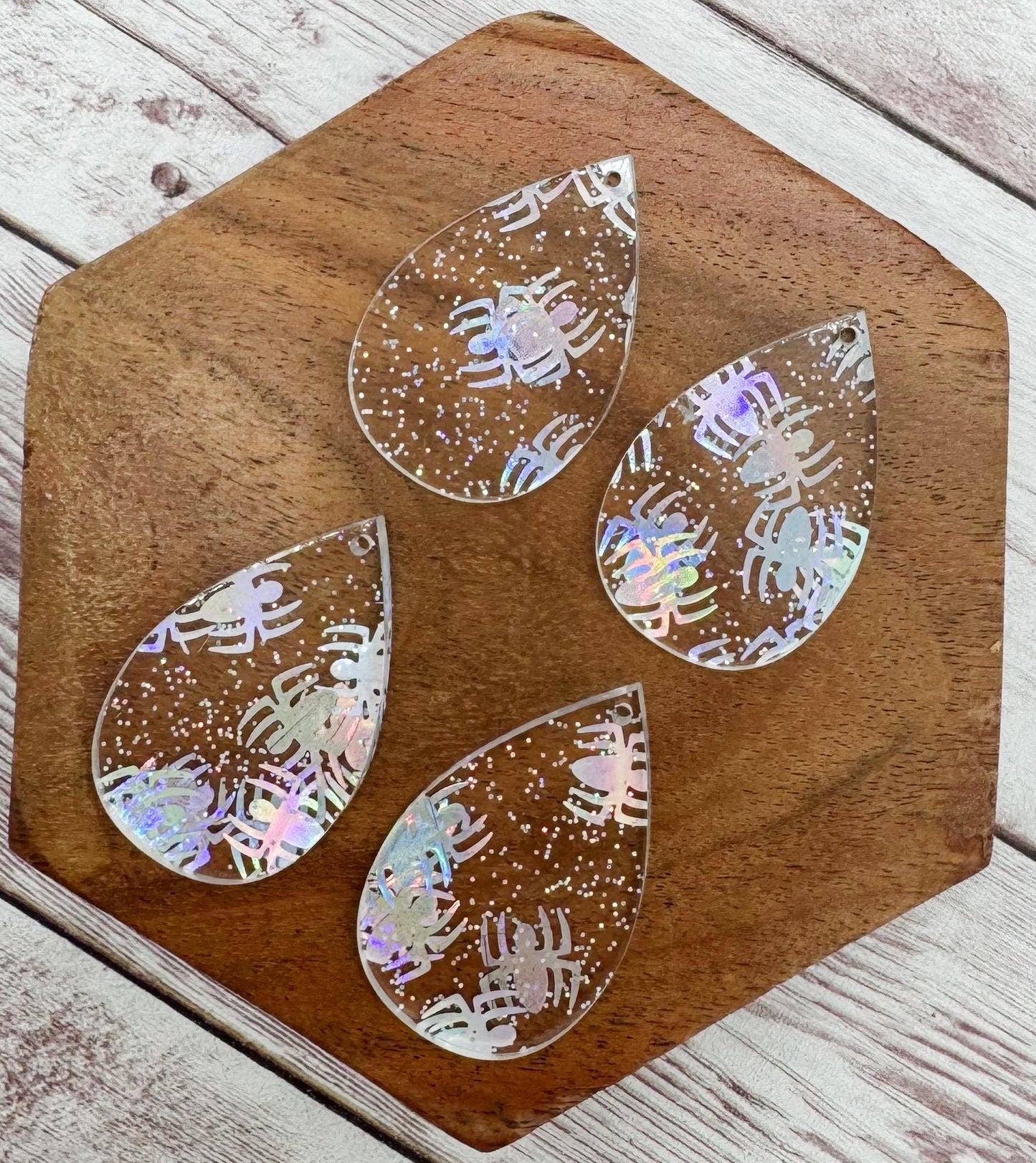 Halloween Holographic Spider Glitter Teardop Acrylic Earring Blanks, DIY Jewelry Making