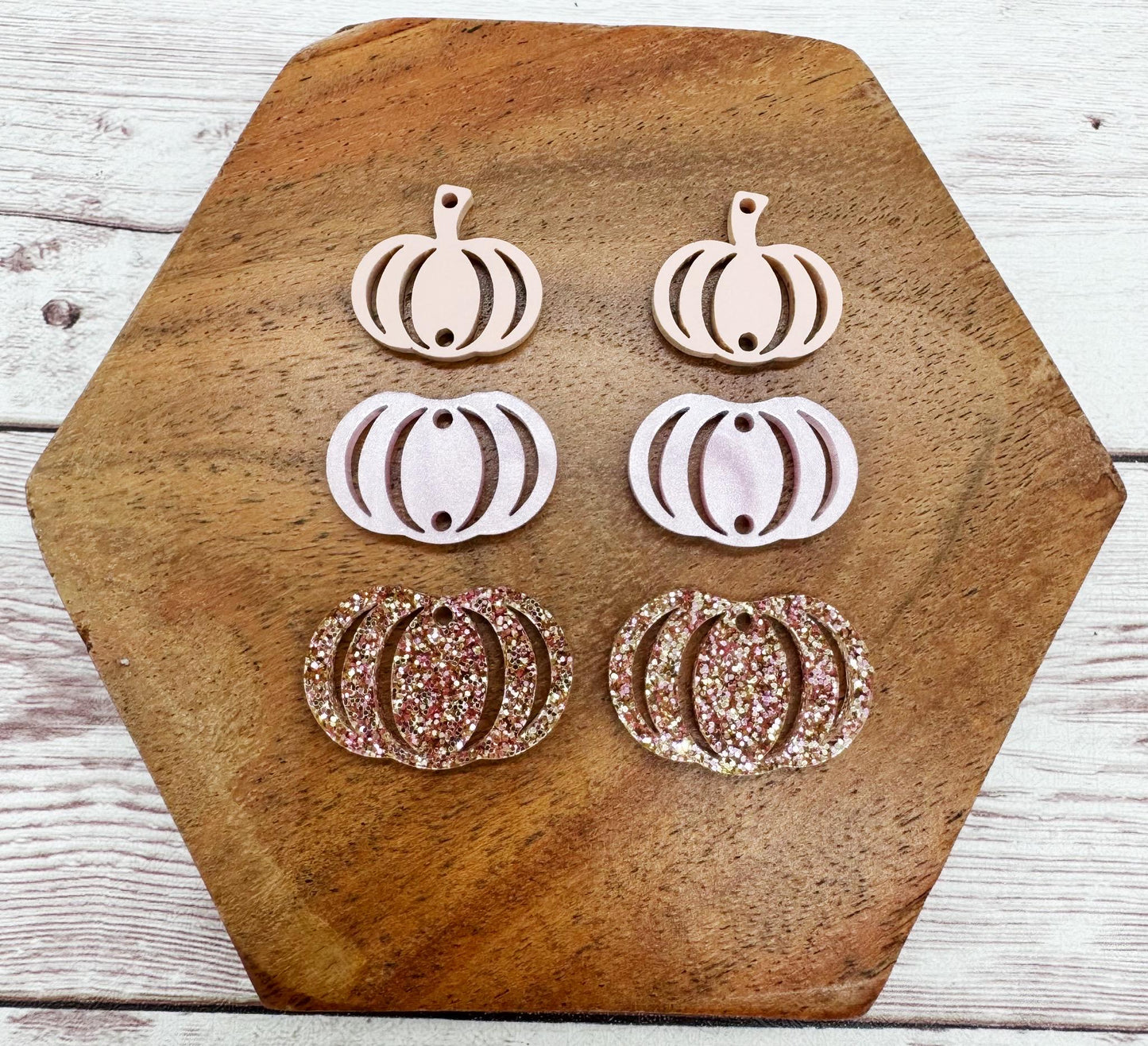Pink Tone Stacked Pumpkin Trio Acrylic Earring Blanks, DIY Jewelry Making