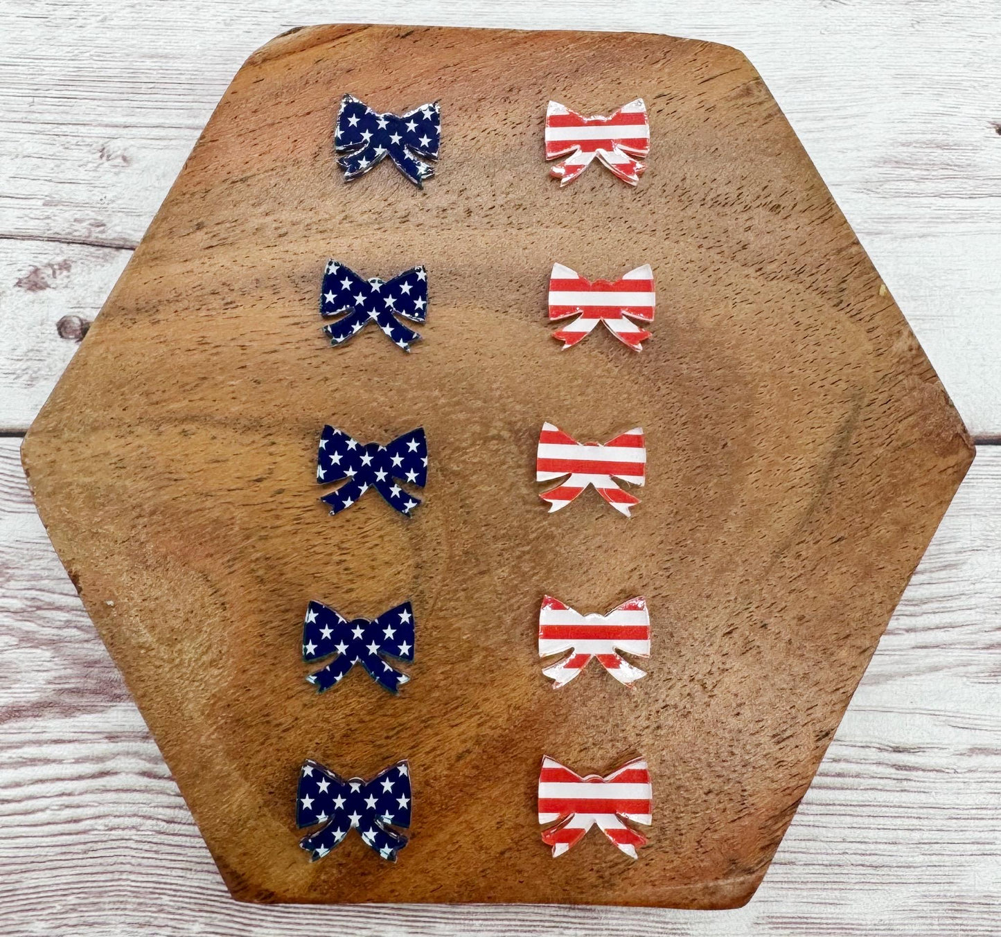 Patriotic Acrylic Stars and Stripes Bow 4th of July Stud Earring Blanks Set of 5 Pair DIY Jewelry Making