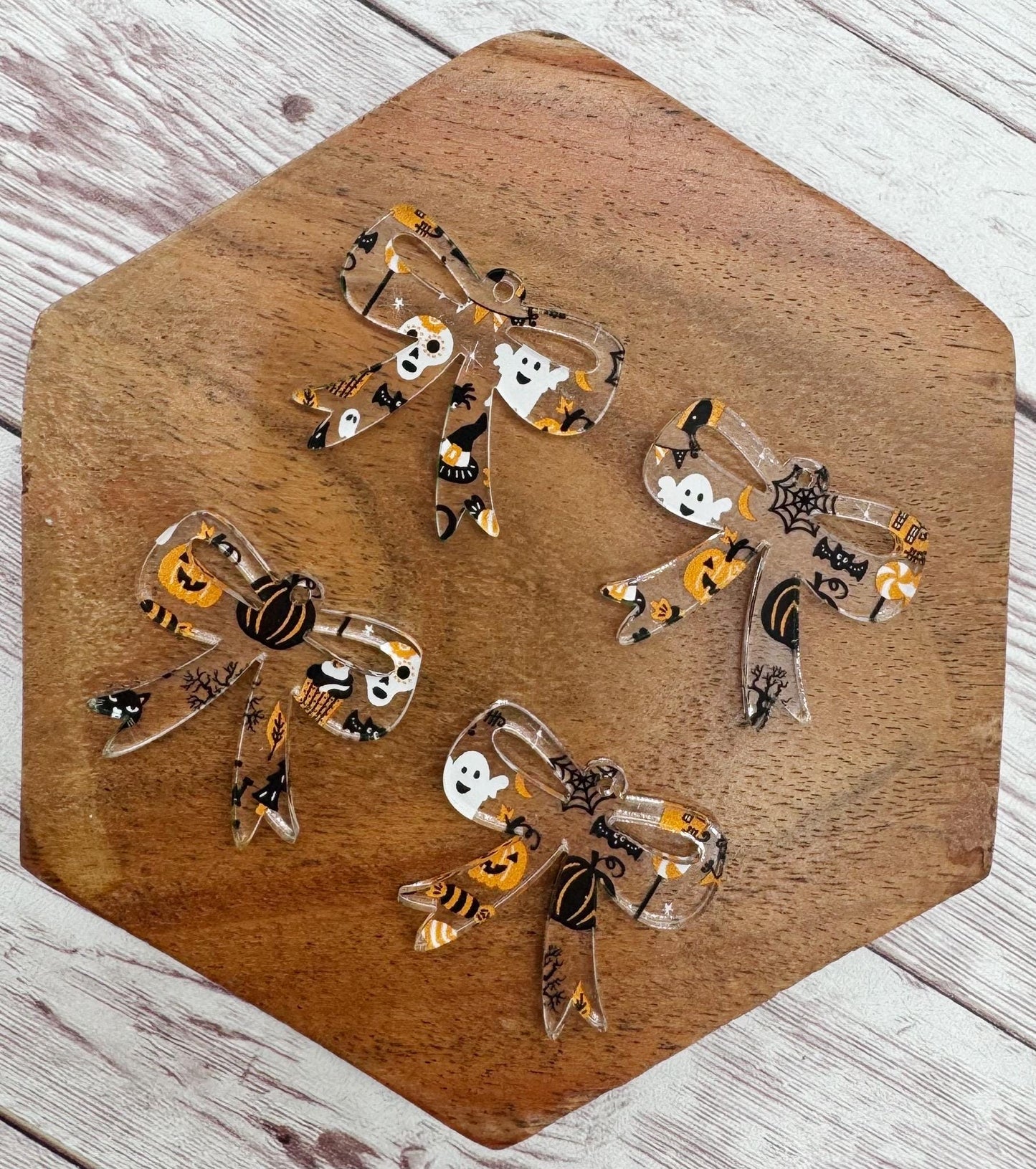 Set of 2 Halloween Print Acrylic Bow Earring Blanks DIY Jewelry Making