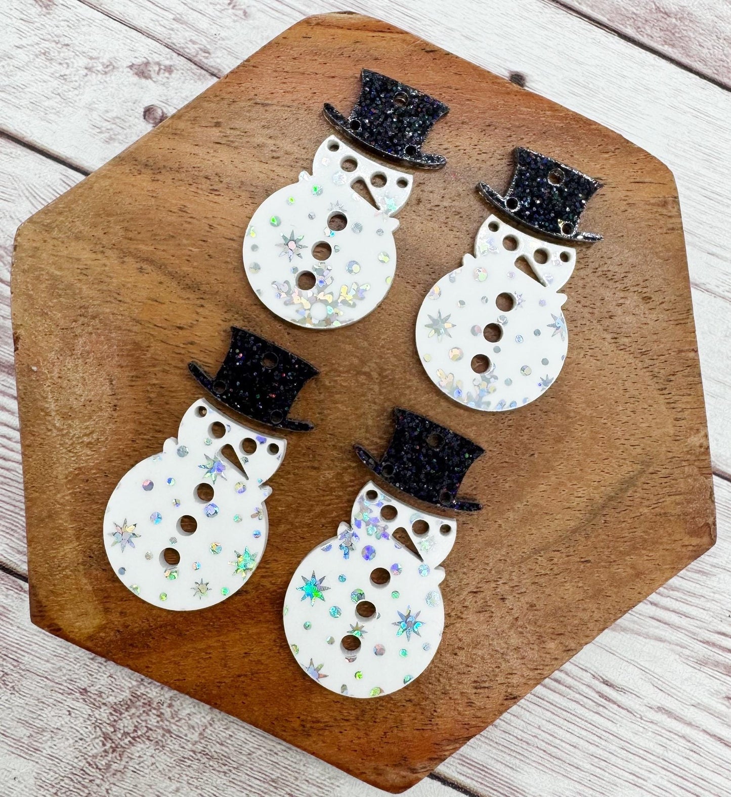 White Iridescent Snowflake Print Snowman and Hat Winter Acrylic Earring Blank Set, DIY Jewelry Making