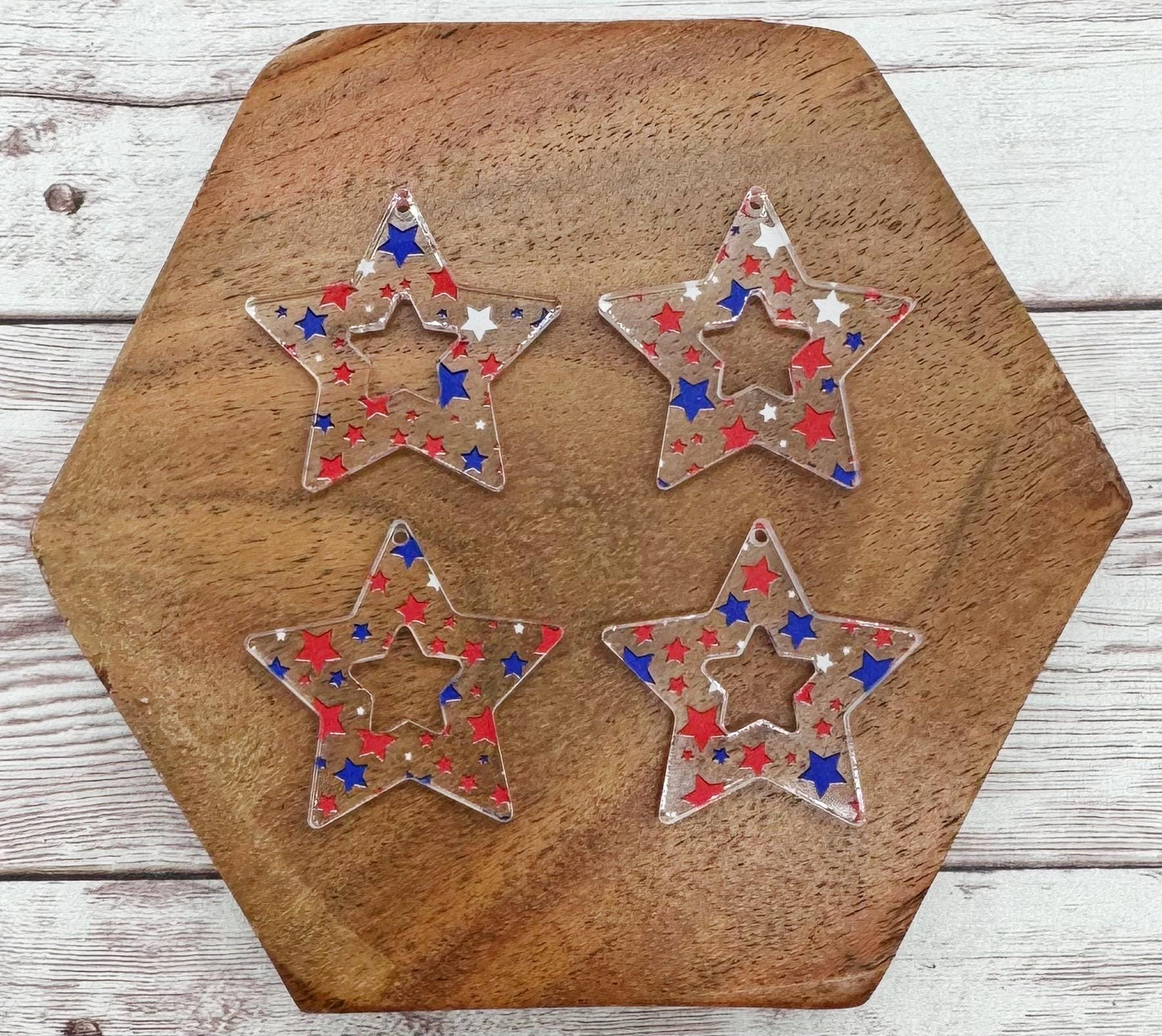 Set of 2 Patriotic Star Print Acrylic 4th of July Earring Blanks DIY Jewelry Making