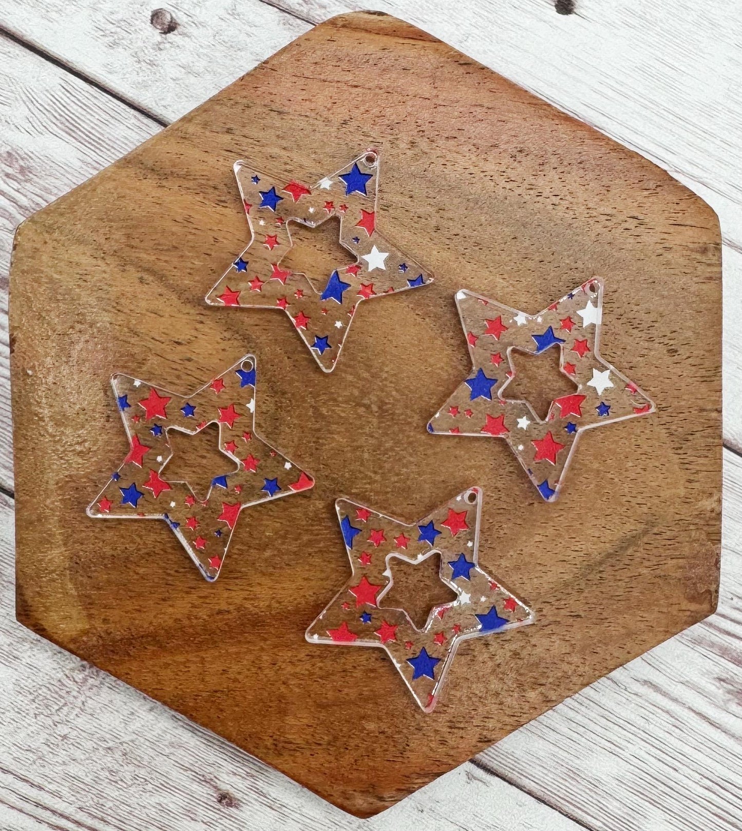 Set of 2 Patriotic Star Print Acrylic 4th of July Earring Blanks DIY Jewelry Making
