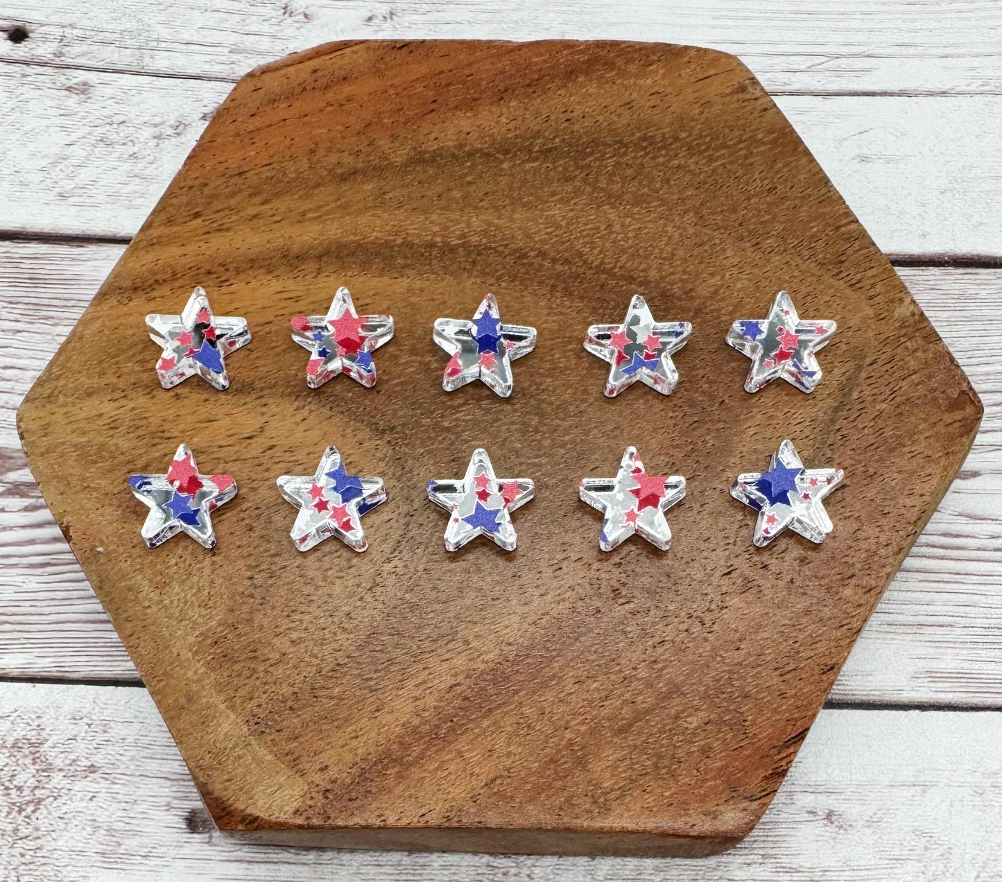Patriotic Acrylic Silver Mirrored Star 4th of July Stud Earring Blanks Set of 5 Pair DIY Jewelry Making