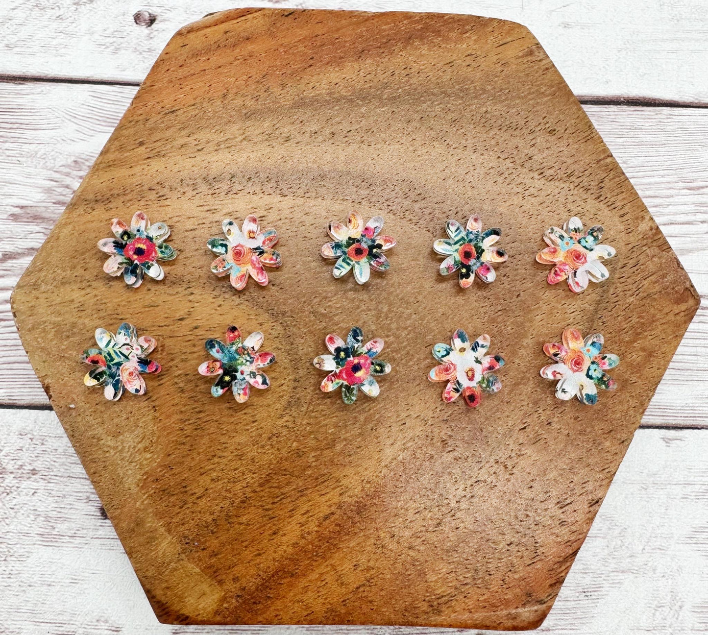 Floral Print Flower Stud Earring Blanks Set of 5 Pair DIY Jewelry Making