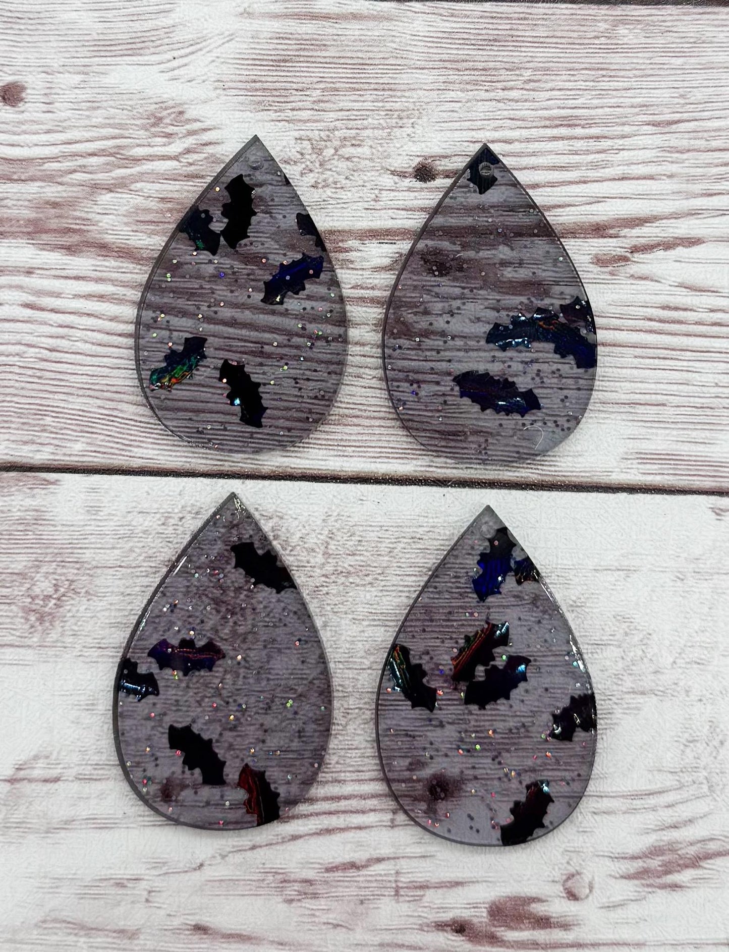 Black Glitter Bat Halloween Acrylic Teardrop Earring Blanks, DIY Jewelry Making