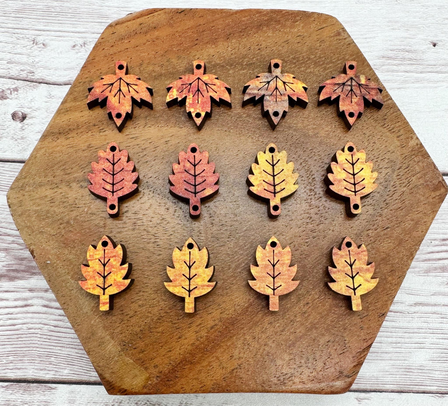 Patterned Wood Engraved Fall Leaf Trio Earring Blanks, DIY Jewelry Making