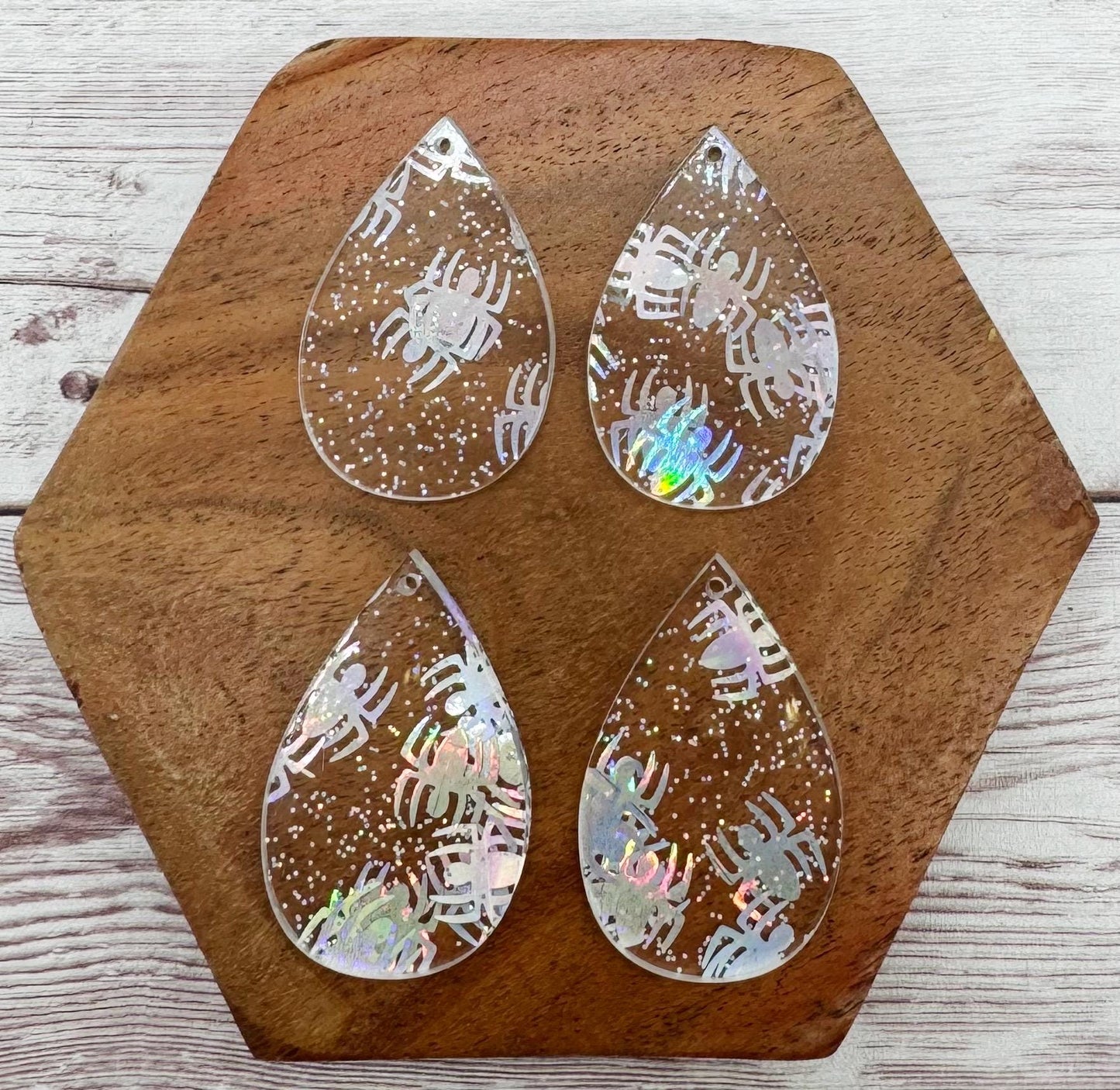 Halloween Holographic Spider Glitter Teardop Acrylic Earring Blanks, DIY Jewelry Making