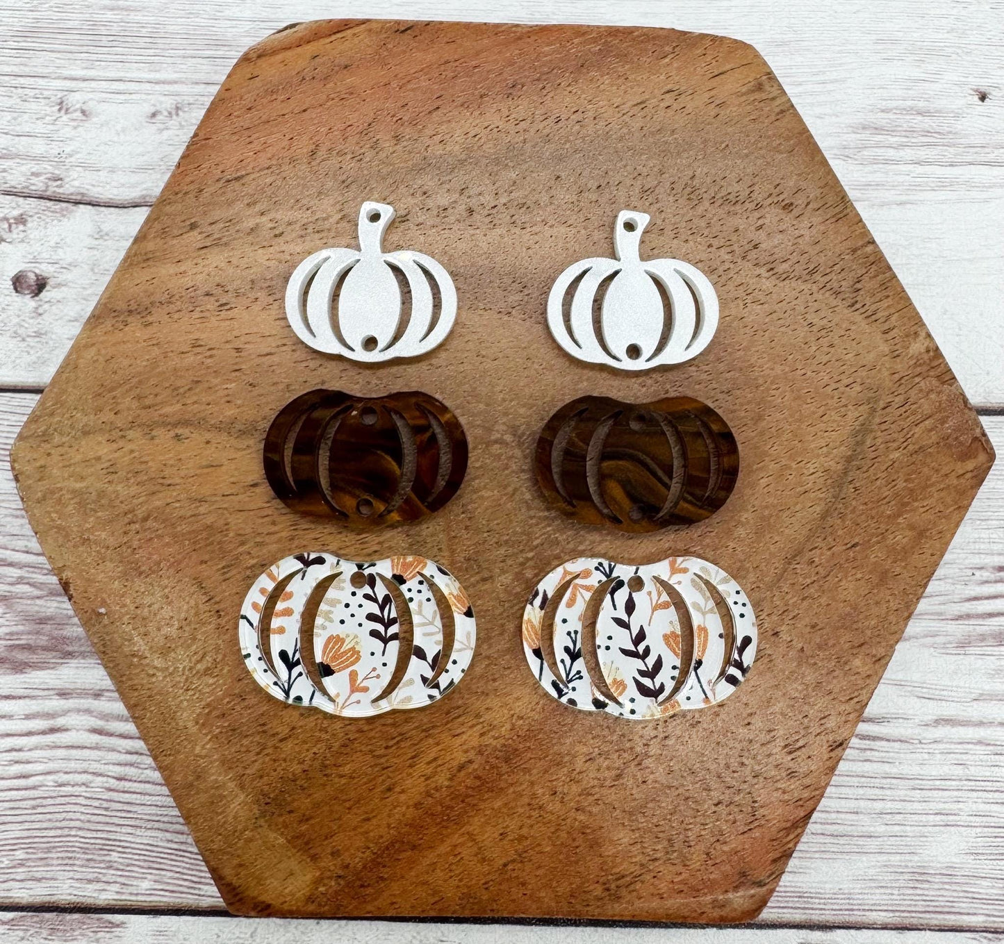 Fall Floral Stacked Pumpkin Trio Acrylic Earring Blanks, DIY Jewelry Making